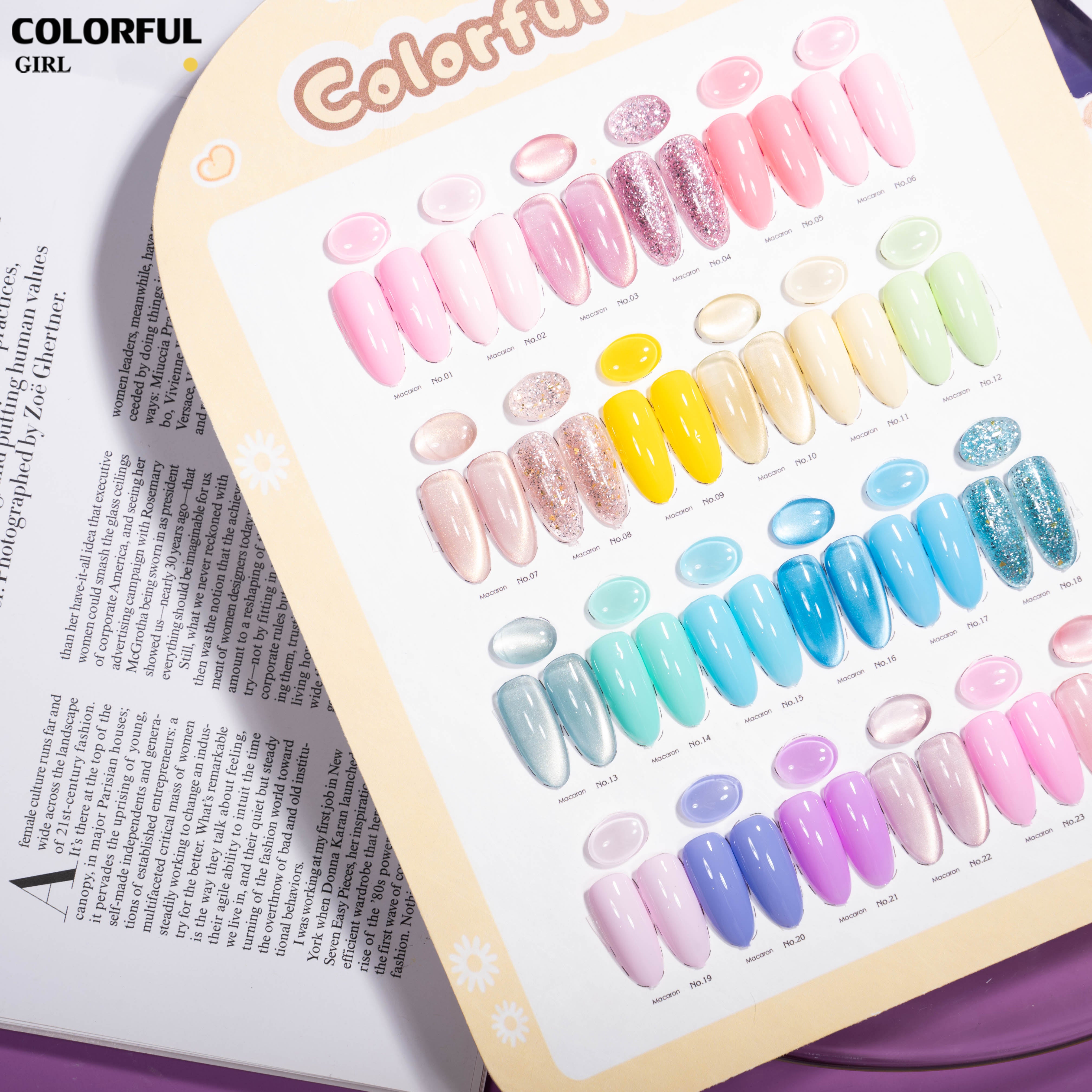 COLORFUL GIRL 24 สี โทนมาคารอง ✨｜เจลสีพื้น + เจลกลิตเตอร์ + เจลแคทอาย｜ฟีลนุ่มละมุนเหมือนครีม｜โทนสีหวานสไตล์สาวน่ารัก｜พลังความสดใสแบบสาวคิวท์ 💅