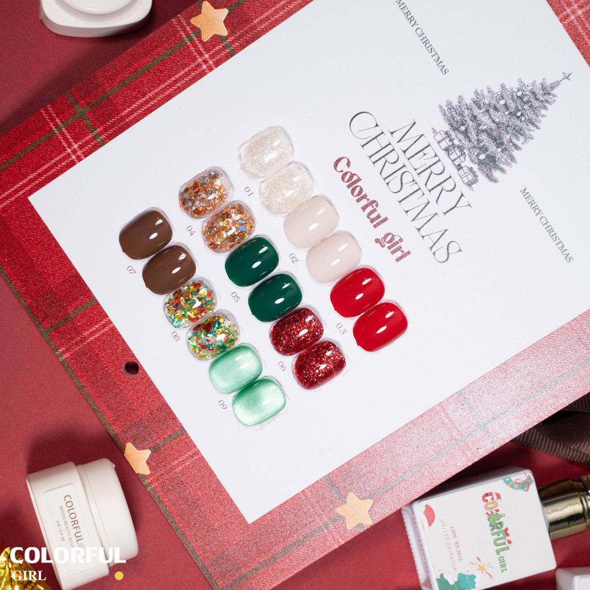 【พร้อมส่ง】🎄Colorful Girl เซ็ตเจลคริสต์มาส 9 สี✨ สีเจลกากเพชรวิ้งแน่น เจลแฟลช เจลแคทอาย เจลกลิตเตอร์ เนื้อซาติน สีสวยหรูหรา เหมาะสำหรับเทศกาลคริสต์มาส 💅 แถมฟรีชาร์ตสี