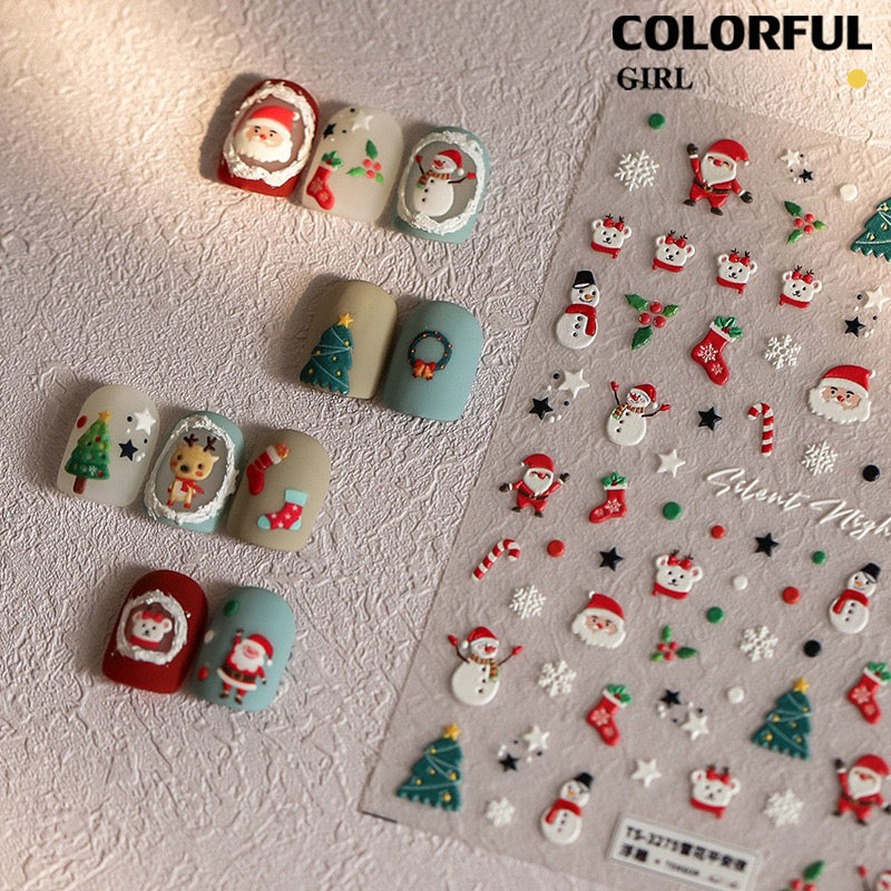 Christmas Nail Art Set DIY 🎄 ชุดตกแต่งเล็บคริสต์มาส | Premium 3D Nail Charms & Stickers | Snowflake Santa Christmas Tree Nail Accessories | Holiday DIY Nail Decoration Collection