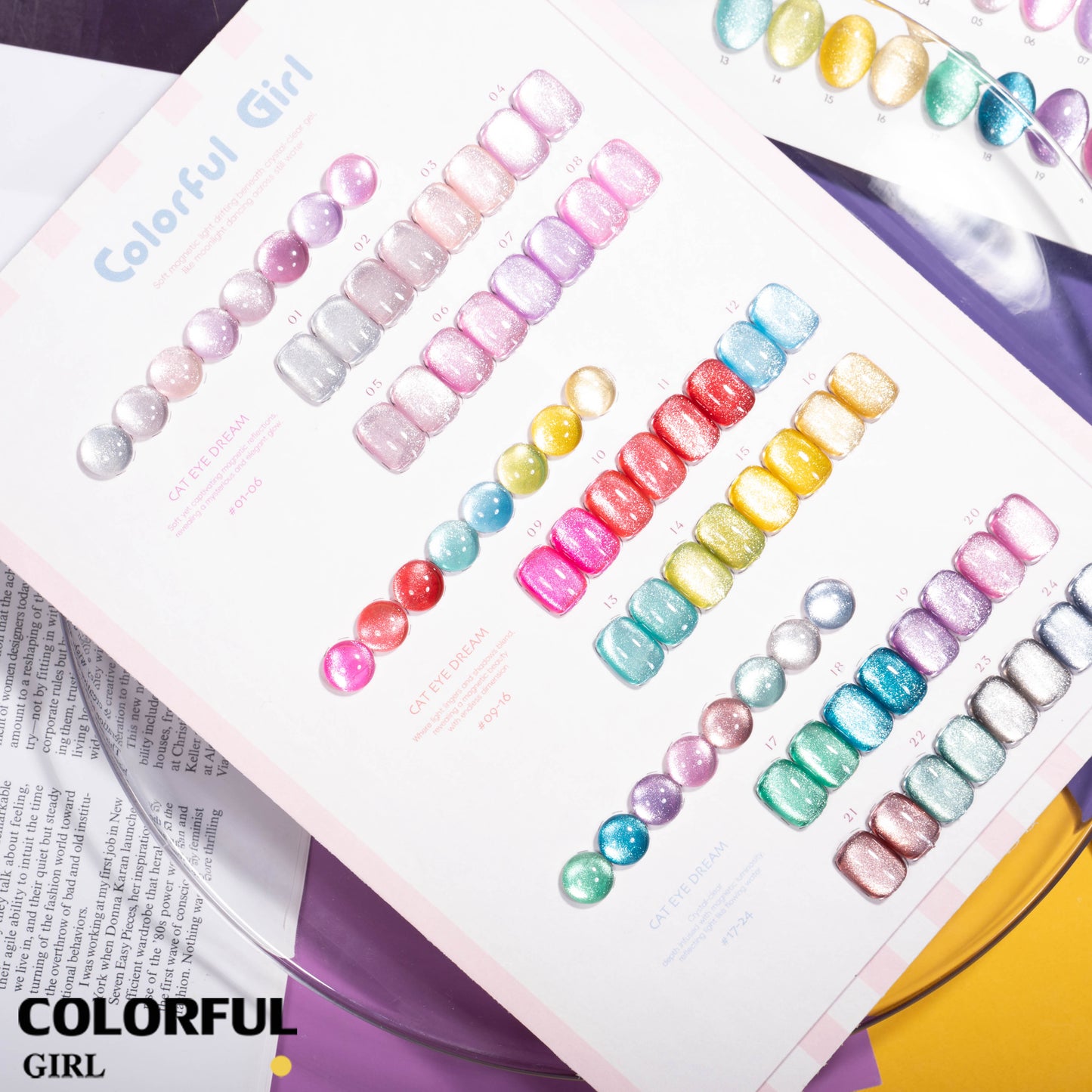 COLORFUL GIRL สีเจลแคทอาย 24 สี｜เม็ดแม่เหล็กเข้มข้นพิเศษ｜เอฟเฟกต์แสงวิบวับเหมือนแสงดาว｜โทนสีมาคารองหวานละมุน 💖