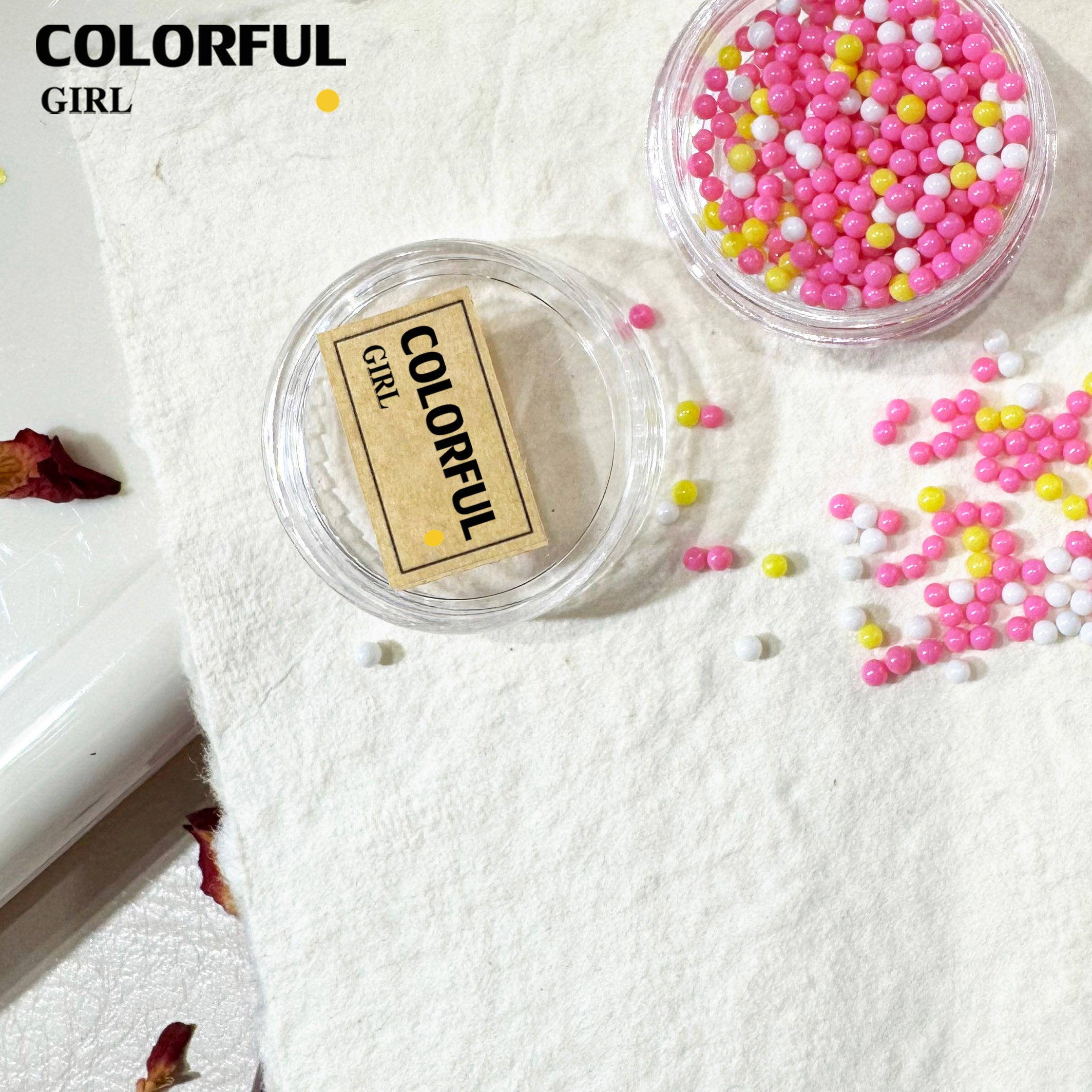 FUN BEADS สไตล์เกาหลี อะไหล่แต่งเล็บ หลากสี แบบกระปุก