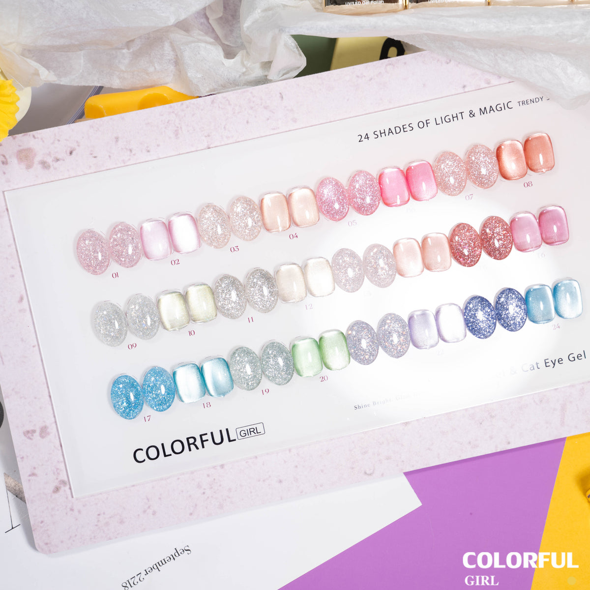 【พร้อมส่ง】Colorful Girl  สีเจลแฟลชและสีเจลแคทอาย   24 สี  . เจลลูกแก้วสะท้อนแสง กากเพชรวิบวับ เล่นแสงสวย สีทาเล็บเจล อบด้วยไฟ UV/LED เลือกสีได้  (พร้อมใช้งาน) ✨
