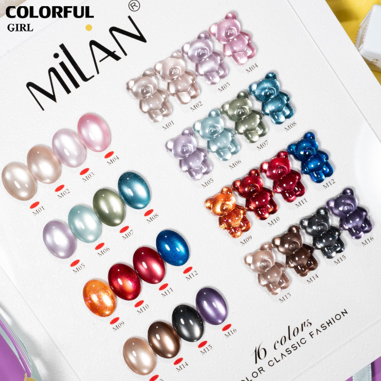 MILAN  สีเจลแคทอายหมีน้อย 16 สี｜ฟีลลูกแก้วมุกฉ่ำวาว｜เล่นแสงวิบวับ｜โทนสีน่ารักสไตล์สาวคิวท์ 💖 สีเจลแคทอายเนื้อซาติน