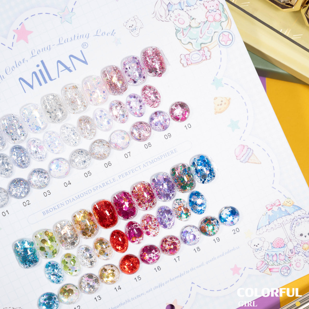 "เจลเล็บ MILAN 20 สี | สีเจลกลิตเตอร์วิบวับจัดเต็ม | วิ้งกระแทกตา เล่นแสงสุดปัง | ทาแล้วดูแพงทันที 💎(ทามาให้แล้ว พร้อมใช้งาน) สีเจลกลิตเตอร์เนื้อแน่น | "