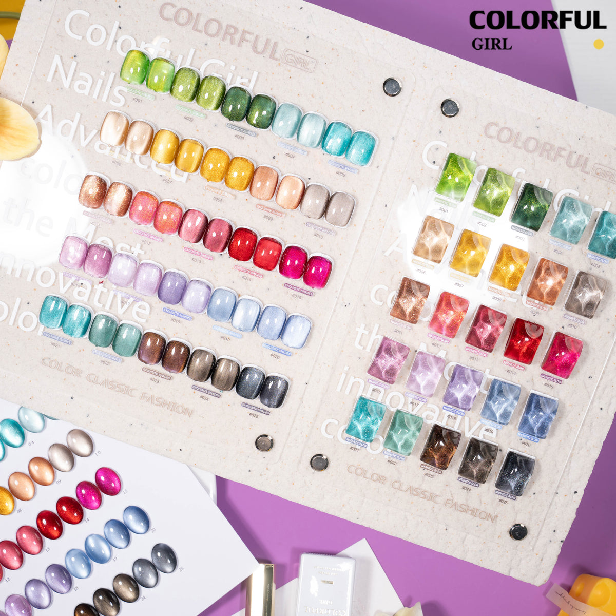 COLORFUL GIRL 25 สี สีเจลแคทอายเนื้อซาติน+สีเจลแคทอาย ฟรีชาร์ทสีสุดพรีเมียม