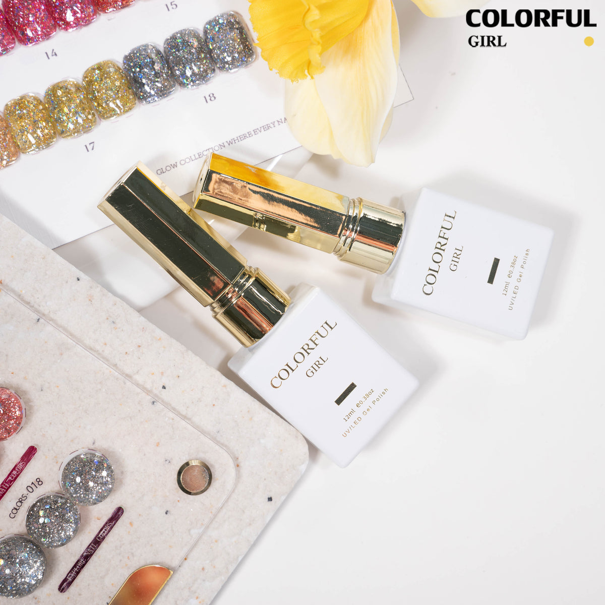 COLORFUL GIRL สีกากเพชร+เลเซอร์แฟลช 18 สี แถมฟรีชาร์ทสี