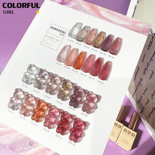 【พร้อมส่ง】VENDEENI   VDN-X23สีเจลแฟลช ผงกากเพชรแฟนซี 12 สี ✨ สีสวยระยิบระยับ เงางามเหมือนคริสตัล เม็ดสีแน่นชัด ติดทนนาน(ทามาให้แล้ว พร้อมใช้งาน)