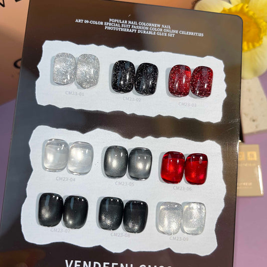พร้อมส่งในไทย สีลูกแก้ว ฟรีชาร์ทสี Cat eye +สีเจลแฟลช《 VENDEENI CM-23》9สี  สีลูกแก้วแคทอาย สีลูกแก้ว ส่งไว!  พร้อมชาร์ทสีค่ะสีแน่นสวยมากเลยนะคะ เอฟเฟกต์มันเงามาก