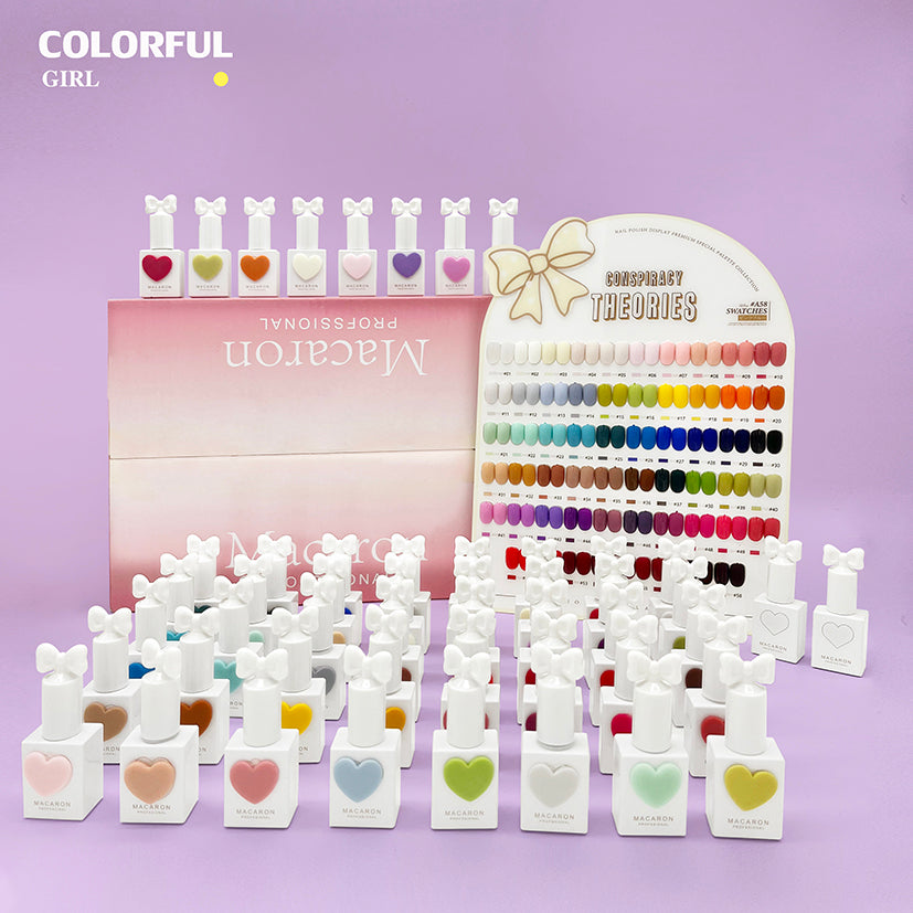 【พร้อมส่ง】SANSU MACARON 58 สี แถมฟรีชาร์ทสี เบส ท๊อป  ( ฝาขวดรูปโบว์  ) สีพื้น