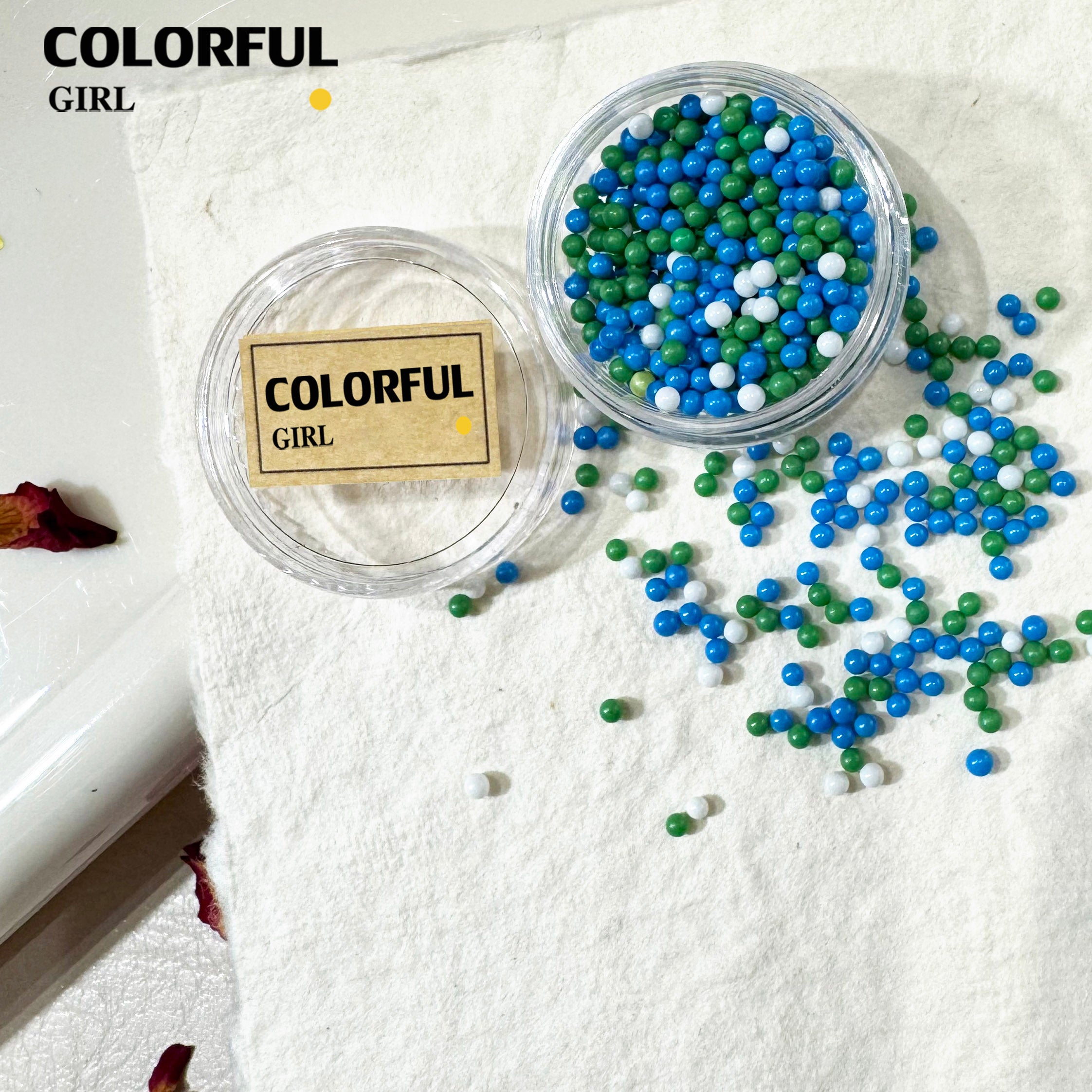 FUN BEADS สไตล์เกาหลี อะไหล่แต่งเล็บ หลากสี แบบกระปุก