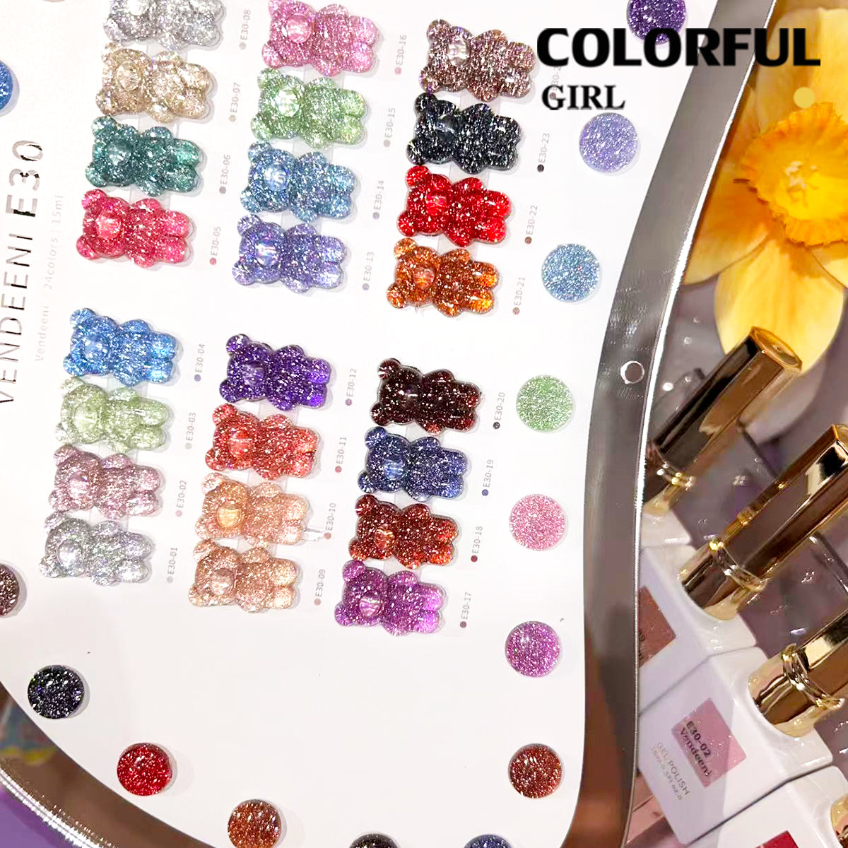【พร้อมส่ง】✨สีเจลแฟลช VENDEENI VDN-E30 สีเจลเพชร 24 สี✨ เงางามระยิบระยับเหมือนเพชร 💎 เม็ดสีแน่น ชัดเจน ติดทนนาน (ทามาให้แล้ว พร้อมใช้งานทันทีค่ะ 💅)