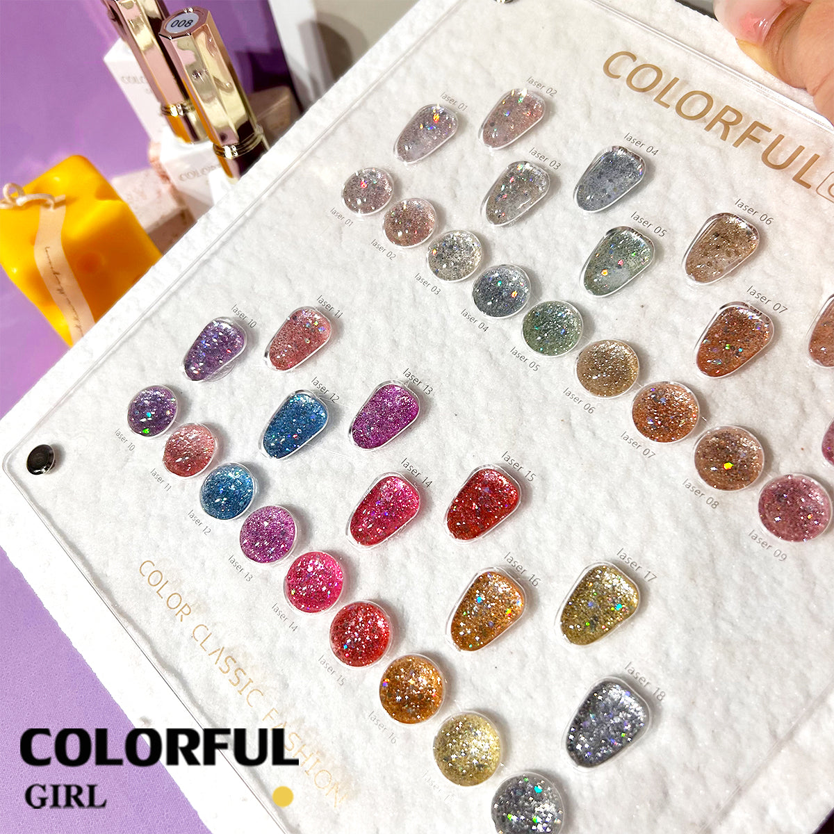【พร้อมส่ง】สีสีเจล COLORFUL GIRL สีกากเพชร+เลเซอร์แฟลช 18 สี แถม ชาร์ทสี(COLORFUL GIRL) สีเจลแฟลช แผนภูมิอะคริลิกสำเร็จรูปฟรี