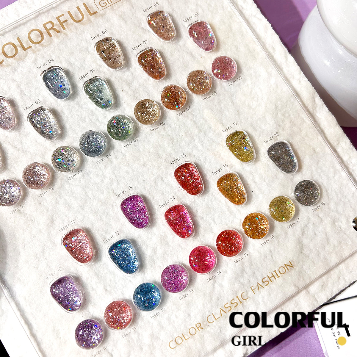 【พร้อมส่ง】สีสีเจล COLORFUL GIRL สีกากเพชร+เลเซอร์แฟลช 18 สี แถม ชาร์ทสี(COLORFUL GIRL) สีเจลแฟลช แผนภูมิอะคริลิกสำเร็จรูปฟรี