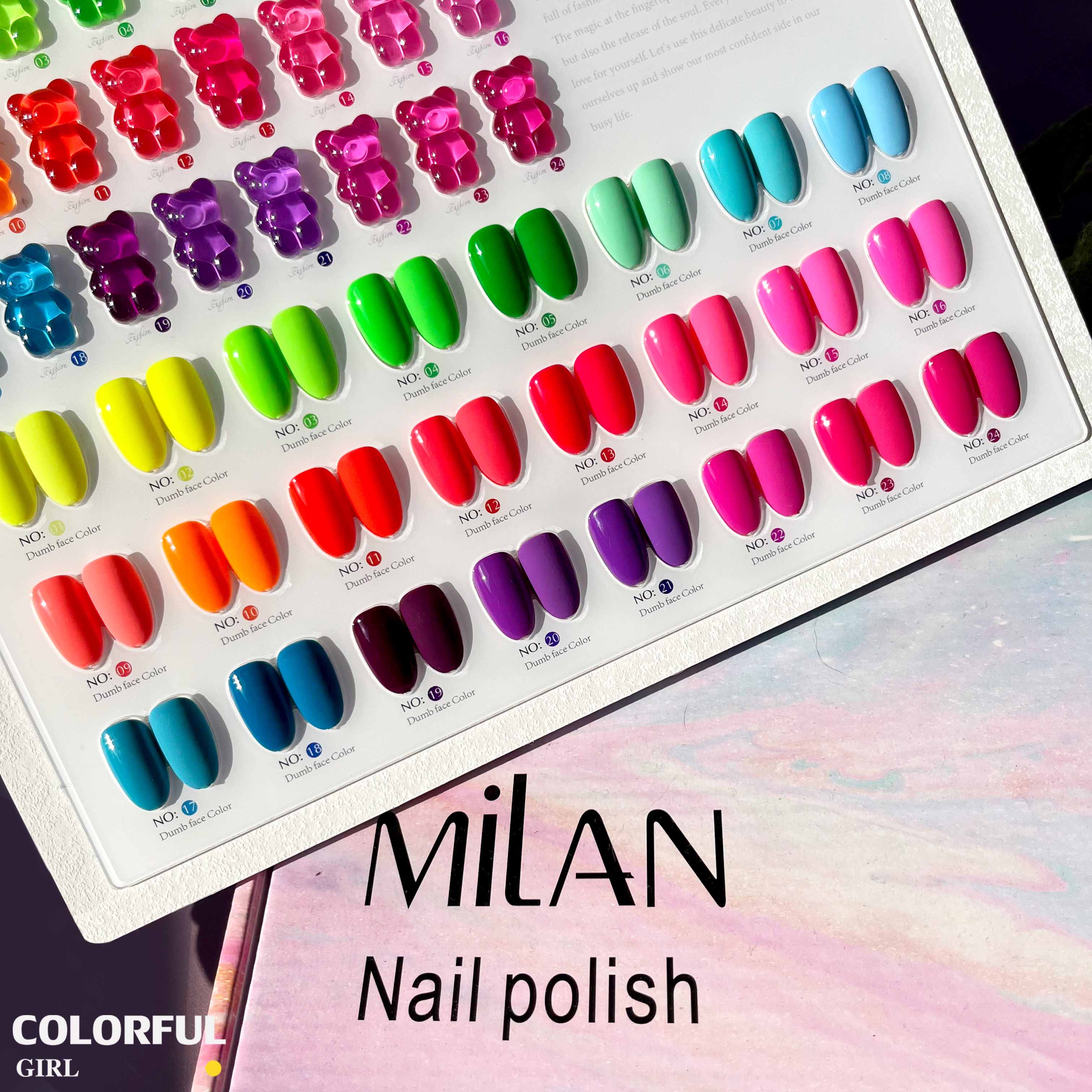 【พร้อมส่ง】 สีทาเล็บเจล （MILAN 24สี) สีเจล นีออน24สี แถมชาทสีฟร +แถมชาทสีฟร