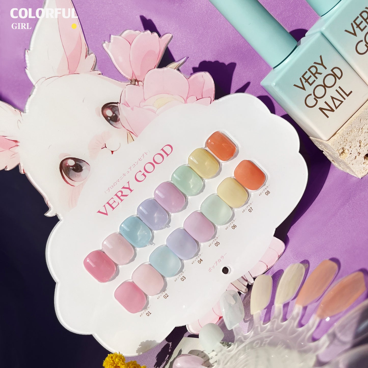 พร้อมส่ง✅พาสเทล สีเจล ไซรัป โทนพาสเทล ชุดเล็ก 8สี ขนาด  แถม ชาร์ทสี   สีไซรัปเจลลี่พาสเทลแบรนด์ >>VERY GOOD<< ชาร์ตนุ้งกระต่าย