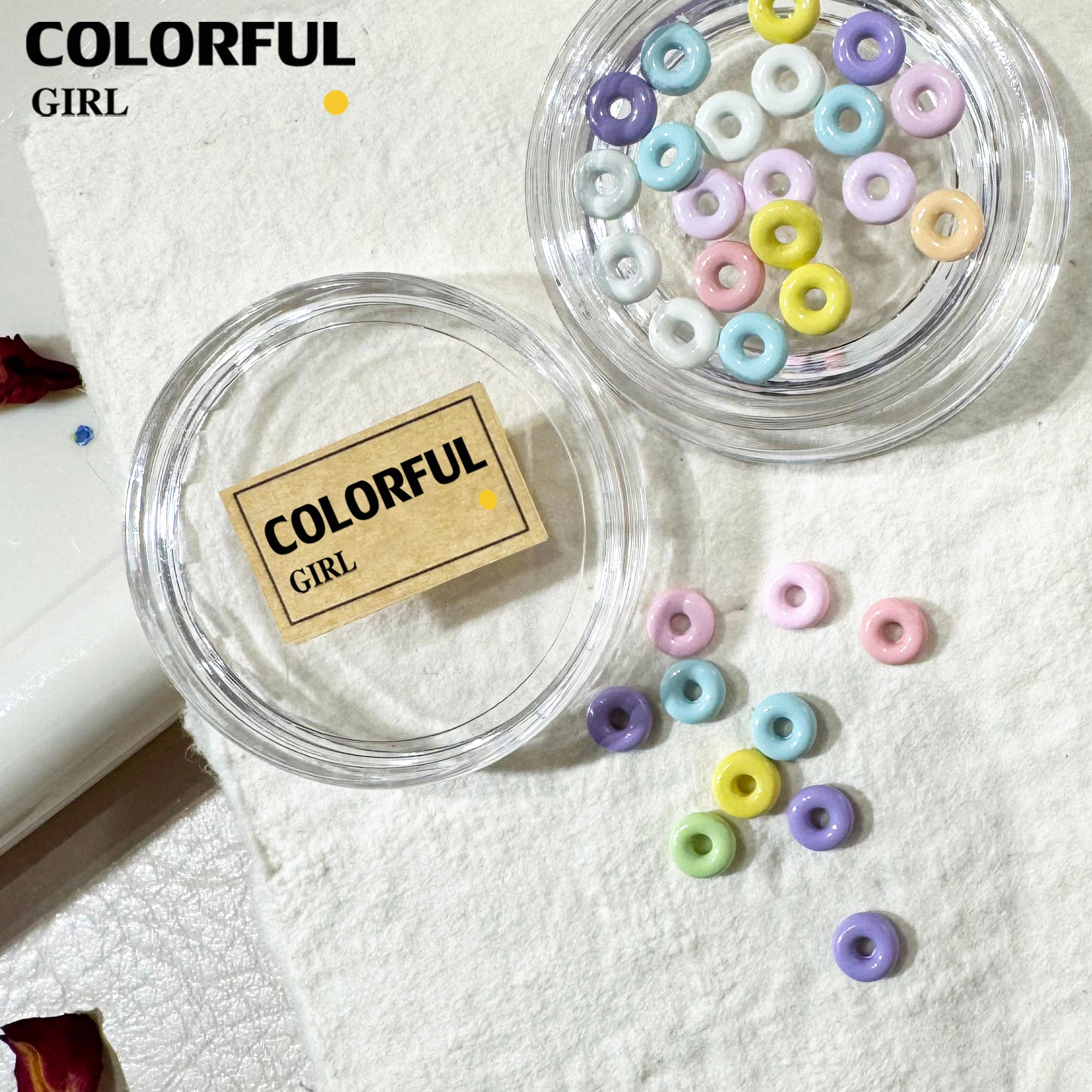 FUN BEADS สไตล์เกาหลี อะไหล่แต่งเล็บ หลากสี แบบกระปุก