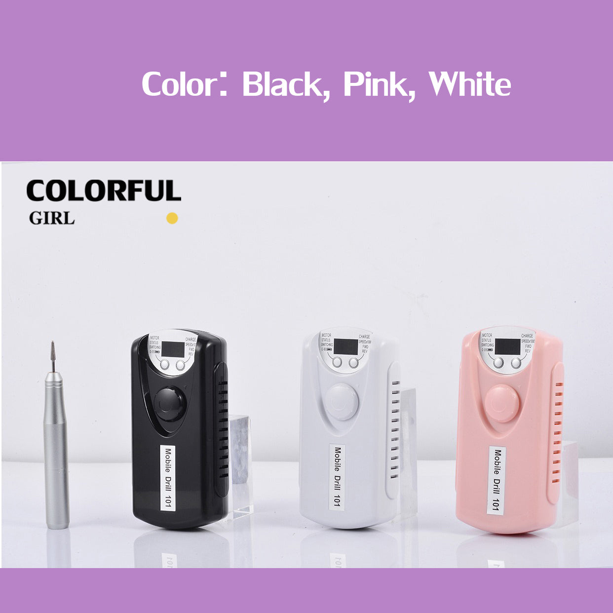 เครื่องเจียรเล็บ 30000RPM พร้อมหัวเจีย  เครื่องสีดำ สีชมพู และสีขาว