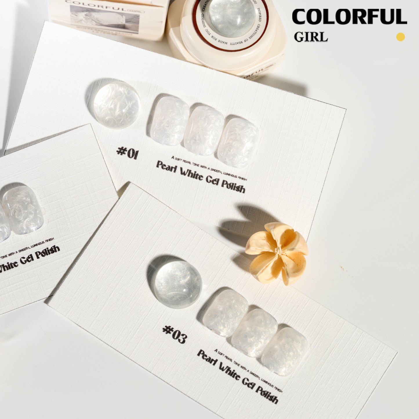 Colorful Girl Nail สีเจลมุก (ขาว / เงิน / ทอง) ปริมาณ 5 กรัม / เนื้อเจลข้น ช่วยให้ลวดลายชัดเจนยิ่งขึ้น สีเจลมุกขาว เหมาะสำหรับทำลายหินอ่อน สีสวย เงาวาว ดูหรูมีมิติ