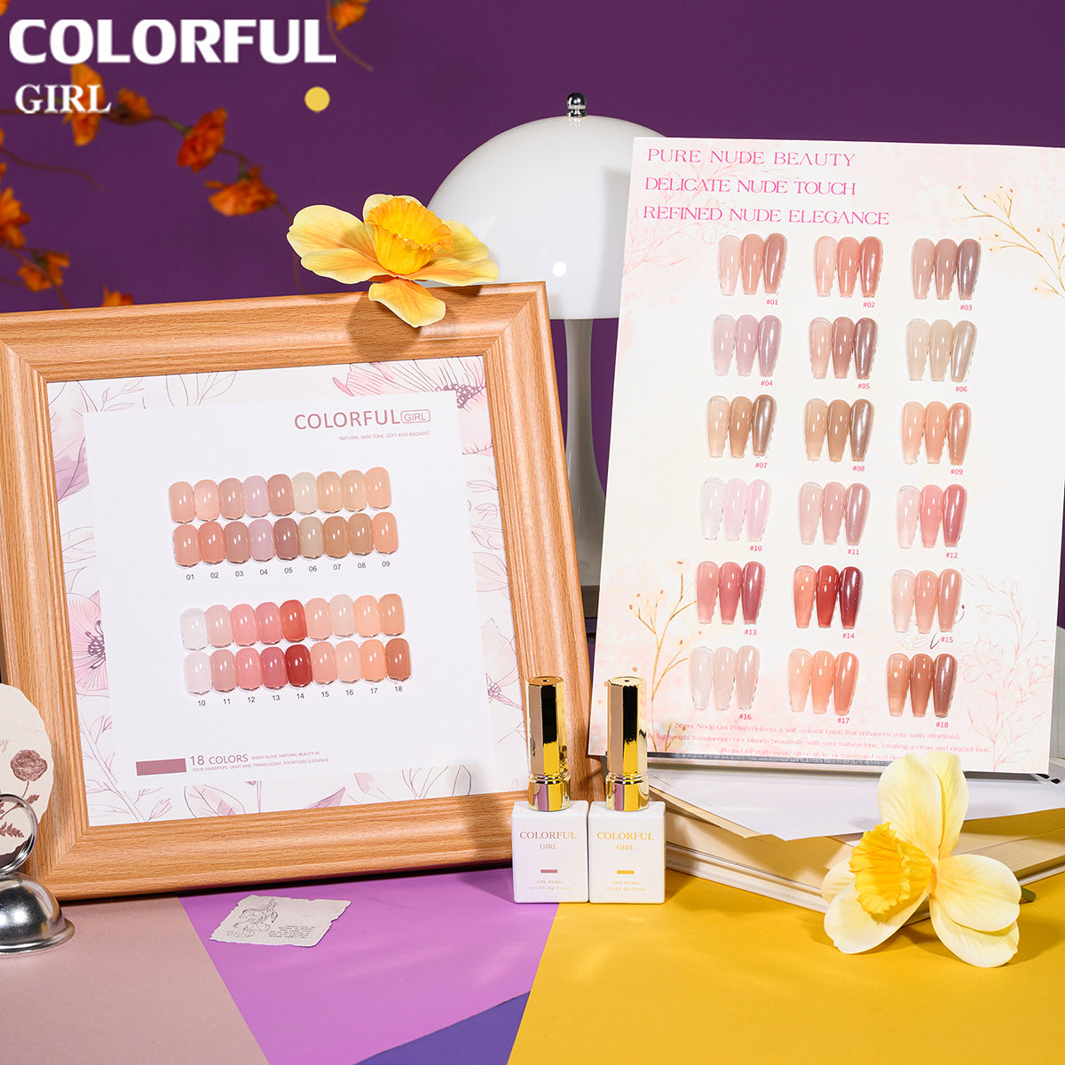 Colorful Girl เซต 18 สี สีเจลไซรัป ✦ แถมฟรีชาร์ตสี + ผงขัด 5 กรัม ✦ โทนชมพู Ice Peach  ✦