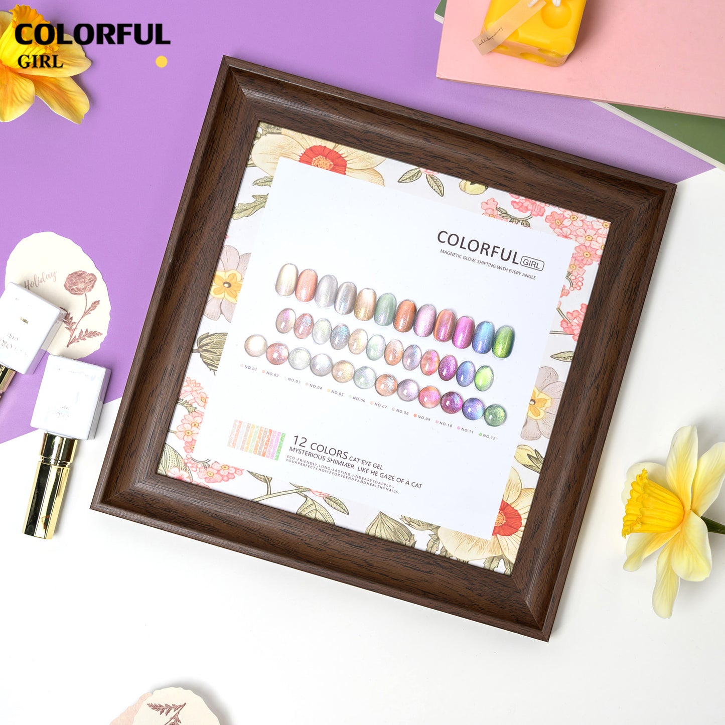 Colorful Girl 12 สี เจลแคทอายออโรร่า (Cat Eye Aurora Gel) สีเจลแคทอายเนื้อซาติน  ฟรีชาร์ทสี