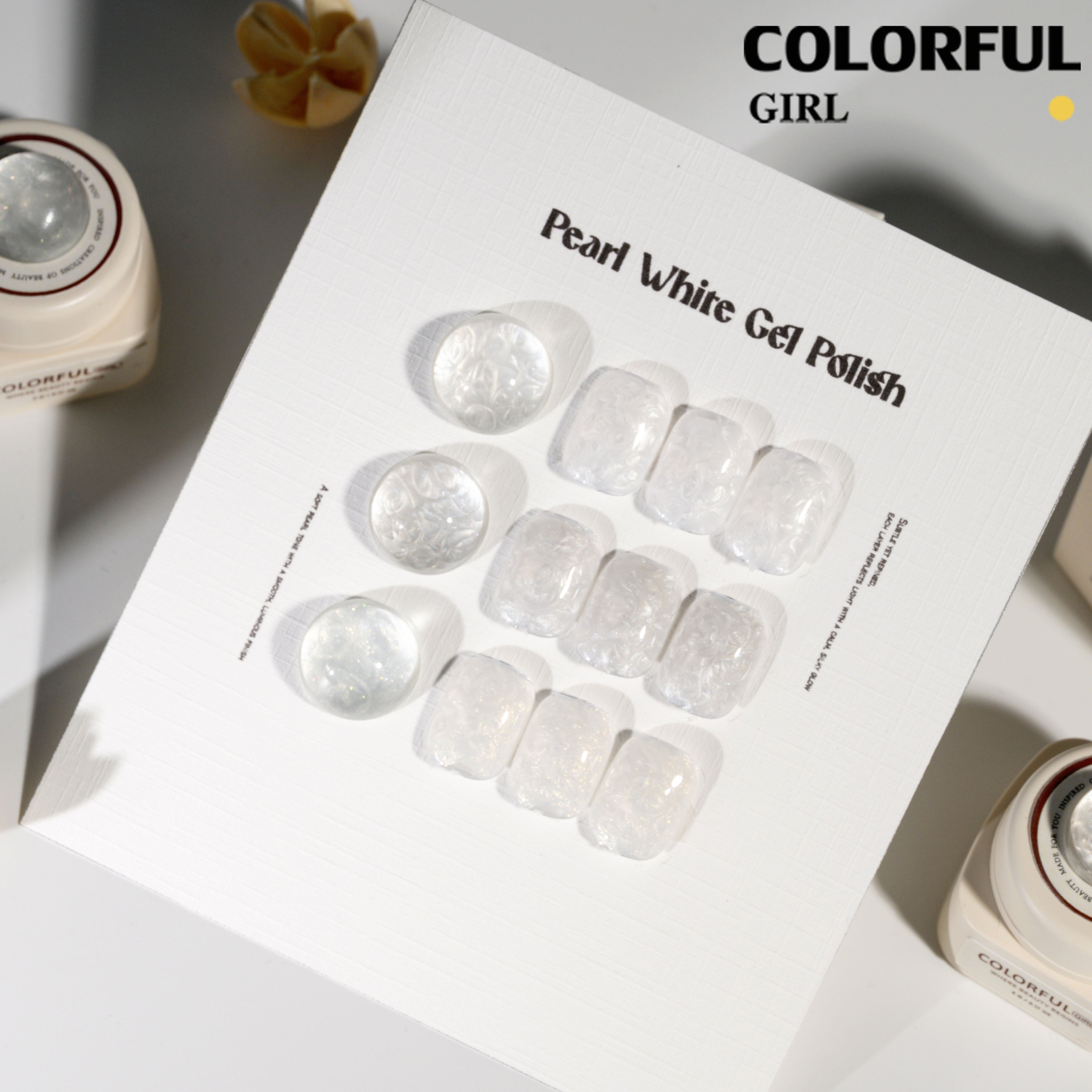 Colorful Girl Nail สีเจลมุก (ขาว / เงิน / ทอง) ปริมาณ 5 กรัม / เนื้อเจลข้น ช่วยให้ลวดลายชัดเจนยิ่งขึ้น สีเจลมุกขาว เหมาะสำหรับทำลายหินอ่อน สีสวย เงาวาว ดูหรูมีมิติ