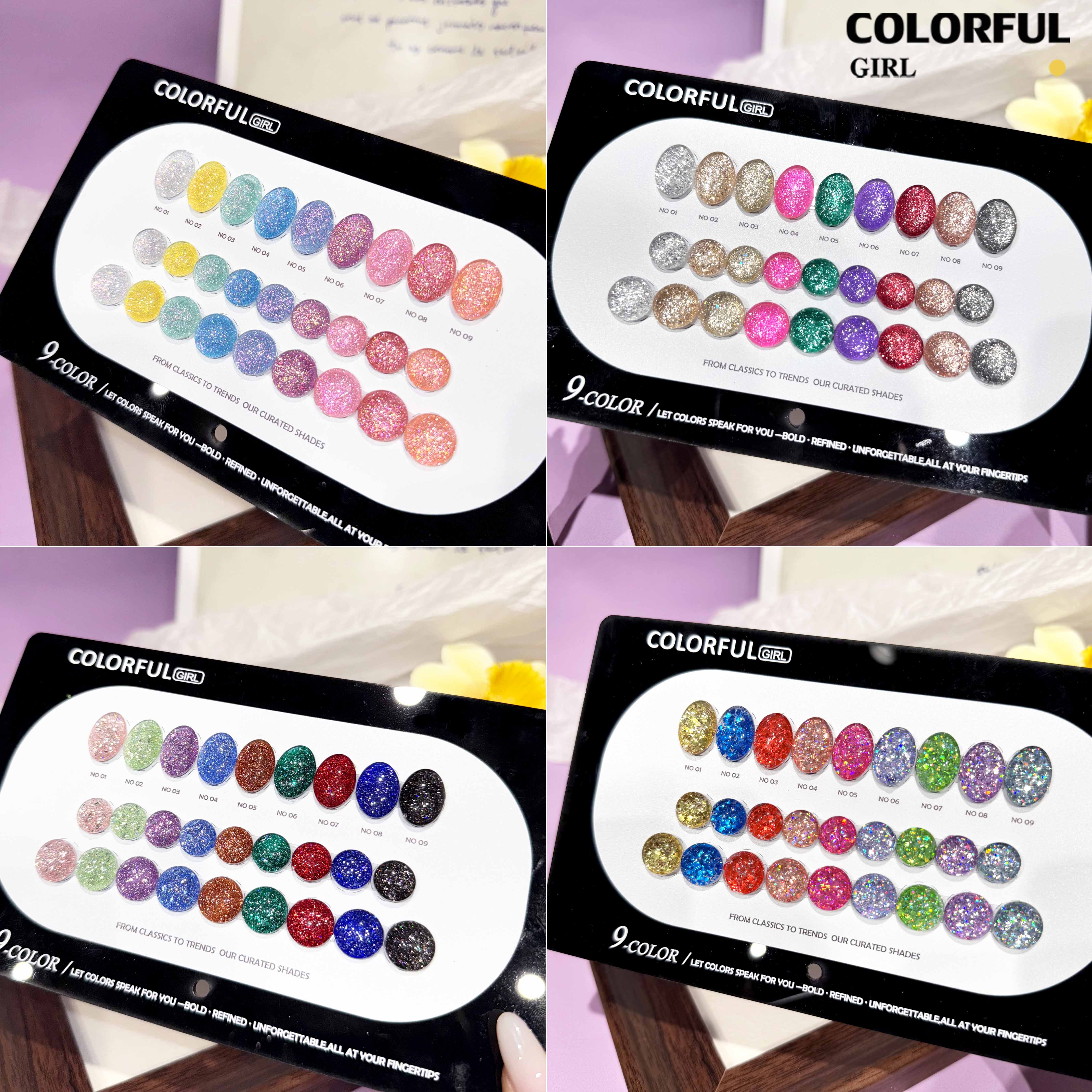 Colorful Girl เซ็ตใหม่ 9 สี! สีเจลแคทอายเนื้อซาติน, สีเจลแฟลช, สีเจลแคทอาย/สีลูกแก้ว เปลือกหอยออโรร่าและกลิตเตอร์แฟลช แถมฟรีชาร์ทสี