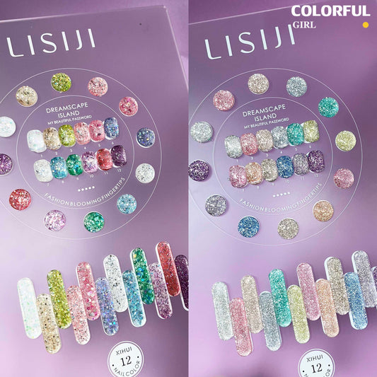 【พร้อมส่ง】LISIJI สีเจลแฟลช 12สี   สีทาเล็บเจล 12สี  สีเจลกลิซเตอร์ 12สี（LISIJI) สีเจล12สี สีเจลแฟลช   แถม ชาร์ทสี (แถม ชาร์ทสี ทามาให้แล้ว)