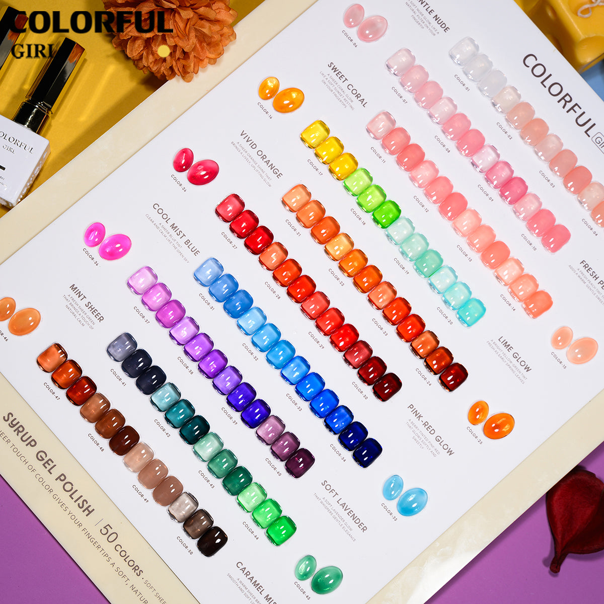 COLORFUL GIRL สีไซรัป 50 สี ✨สีลูกกวาด สีเจลไซรัป โทนชมพู Ice Peach แถมฟรีชาร์จสี