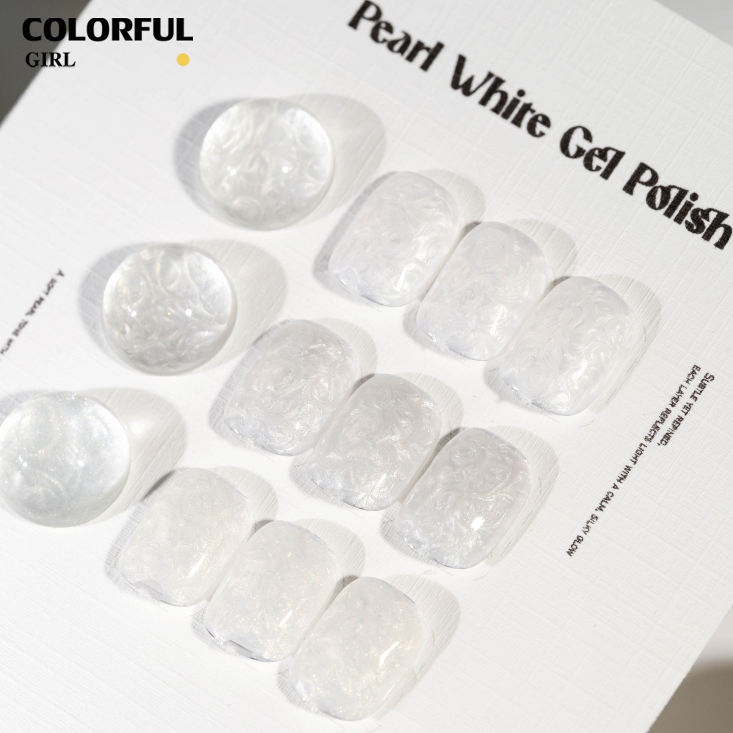 Colorful Girl Nail สีเจลมุก (ขาว / เงิน / ทอง) ปริมาณ 5 กรัม / เนื้อเจลข้น ช่วยให้ลวดลายชัดเจนยิ่งขึ้น สีเจลมุกขาว เหมาะสำหรับทำลายหินอ่อน สีสวย เงาวาว ดูหรูมีมิติ