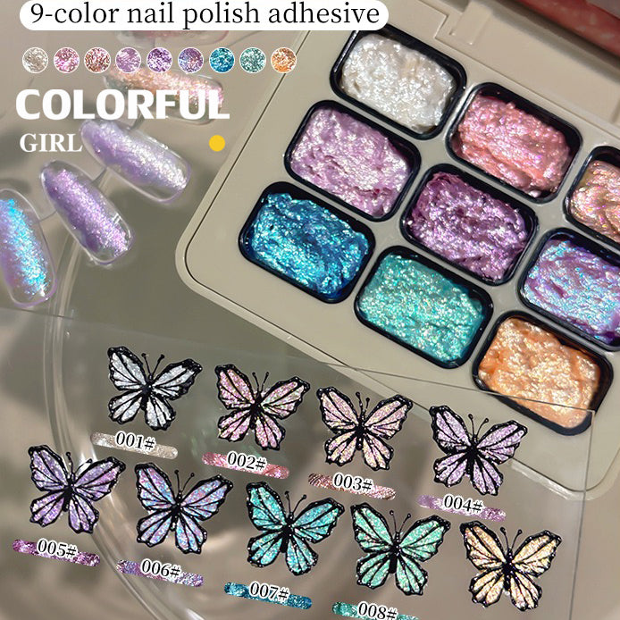 ✨พร้อมส่ง✨ Nail Art Fairy Powder Cream มินิซีรีส์ Nine-square โพลาไรซ์แบบทึบ กลิตเตอร์ละเอียด กาวบำบัดสามมิติสำหรับร้านทำเล็บ
