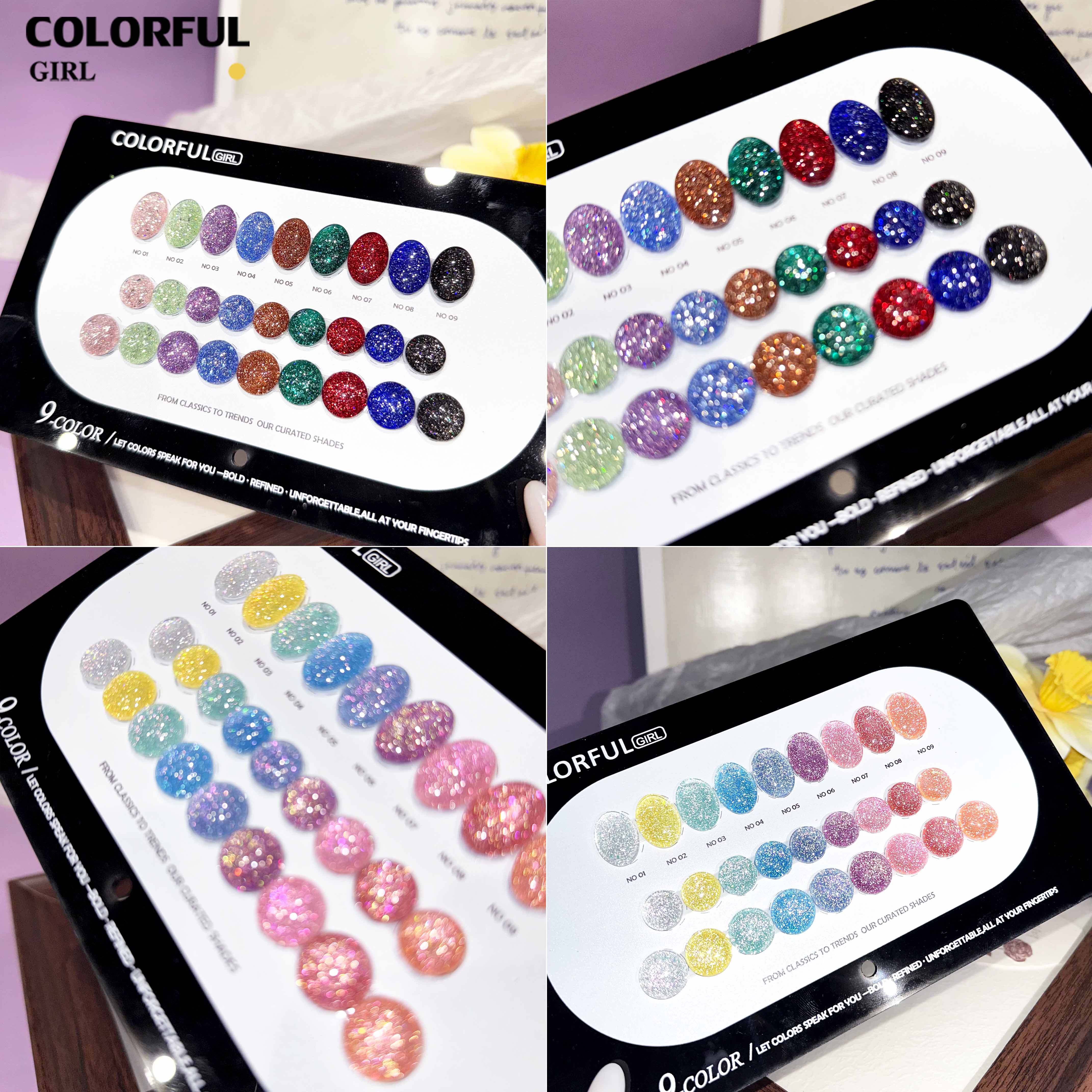 Colorful Girl เซ็ตใหม่ 9 สี! สีเจลแคทอายเนื้อซาติน, สีเจลแฟลช, สีเจลแคทอาย/สีลูกแก้ว เปลือกหอยออโรร่าและกลิตเตอร์แฟลช แถมฟรีชาร์ทสี