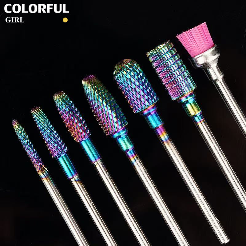 หัวเจียรเล็บ ไทเทเนียมสีรุ้ง ✦ วัสดุทังสเตนคาร์ไบด์ ✦ เลือกได้ทั้งแบบชิ้นเดียวหรือเซต 7 ชิ้น ✦ สำหรับลอกเจล ตะไบทรง ลดความหนา และขัดเงา