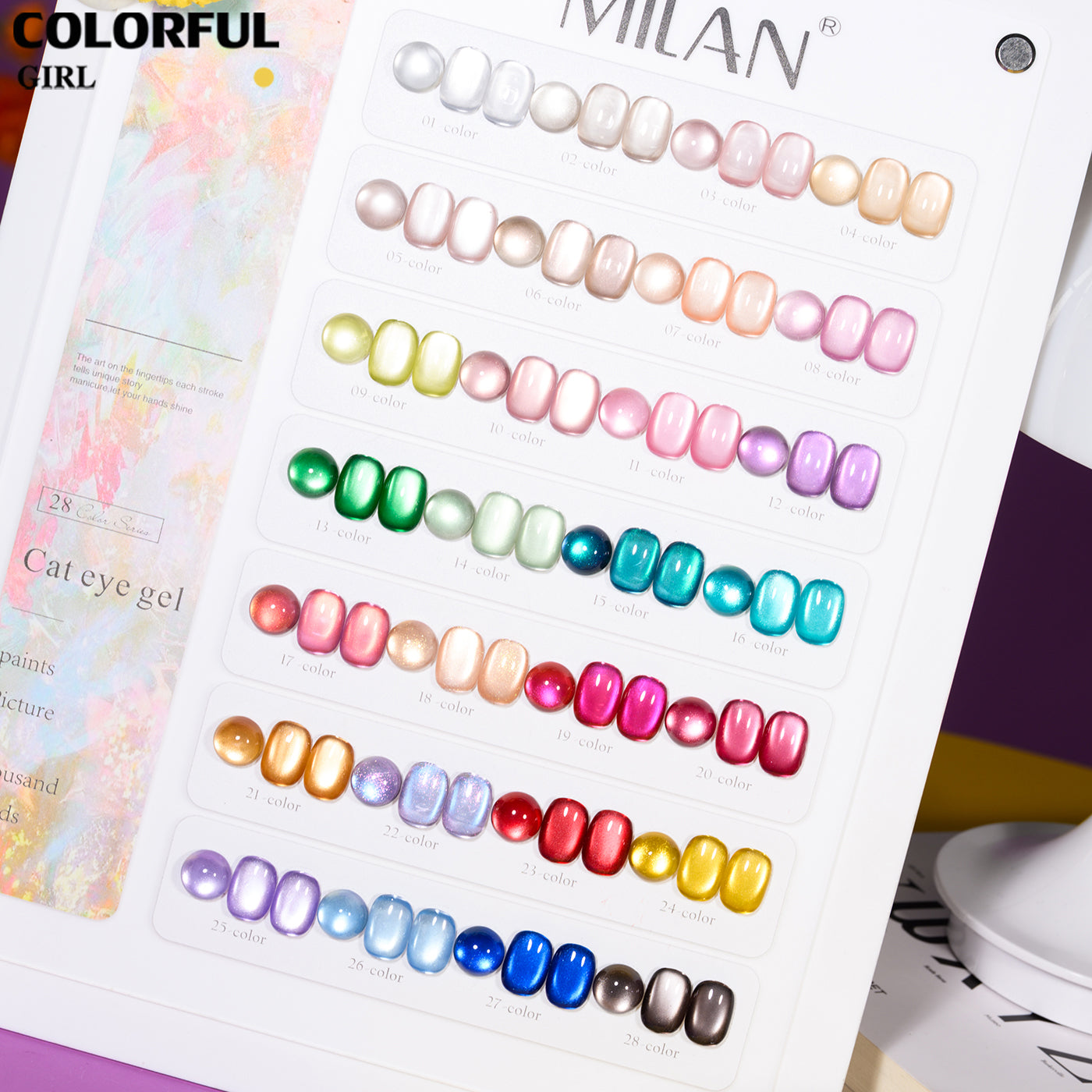 เจลเล็บ MILAN Cat Eye 28 สี | เจลแม่เหล็กตาแมว เนื้อซาติน | สีชัด ติดทนนาน | สร้างเอฟเฟกต์แสงได้ทันที | สำหรับงานเล็บมืออาชีพ (พร้อมใช้งาน)