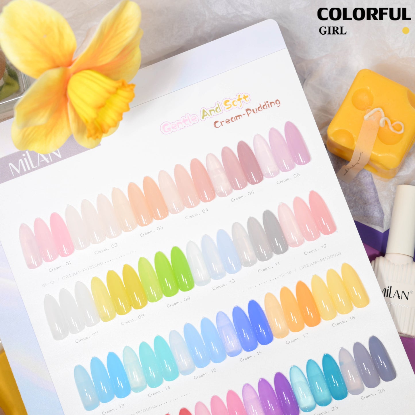 🔥 สินค้าขายดี | 【พร้อมส่ง】MILAN  สีเจลไซรัป Baby Soft โทนเบบี้นมใส เนื้อนมละมุน กึ่งโปร่งแสง สีชัดสวย 24 สี (ทามาให้แล้ว พร้อมใช้งาน) ชาร์ตสีเจลสำหรับร้านทำเล็บ
