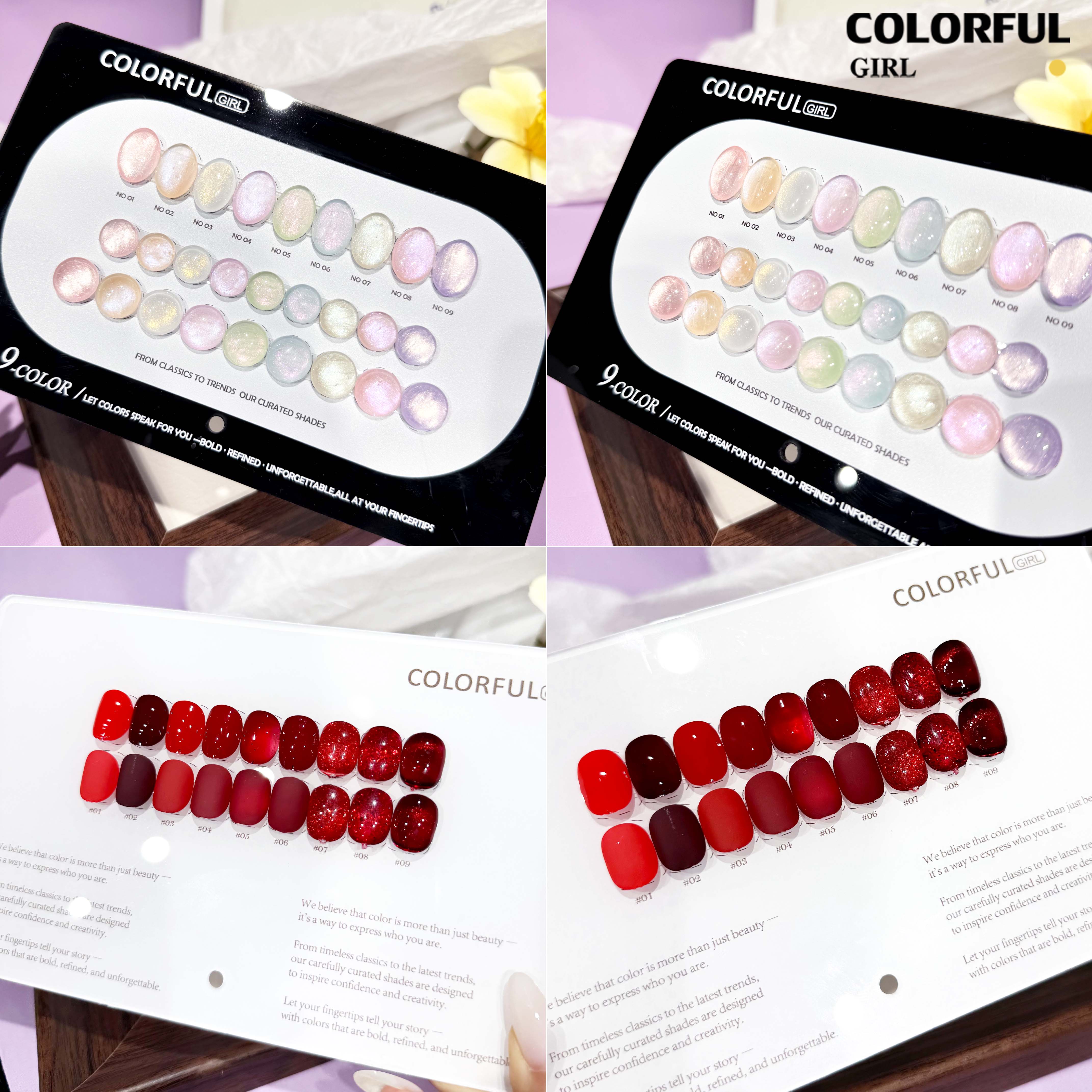 Colorful Girl เซ็ตใหม่ 9 สี! สีเจลแคทอายเนื้อซาติน, สีเจลแฟลช, สีเจลแคทอาย/สีลูกแก้ว เปลือกหอยออโรร่าและกลิตเตอร์แฟลช แถมฟรีชาร์ทสี