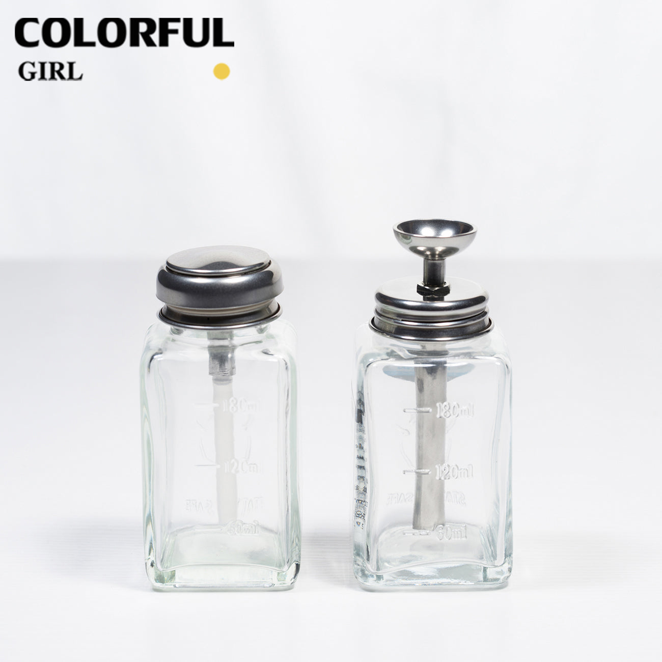 ขวดปั๊มแก้ว 180ml หัวกดสแตนเลส สำหรับน้ำยาล้างเล็บ แอลกอฮอล์ น้ำยาล้างพู่กัน ขวดแบ่งใส่ของเหลว
