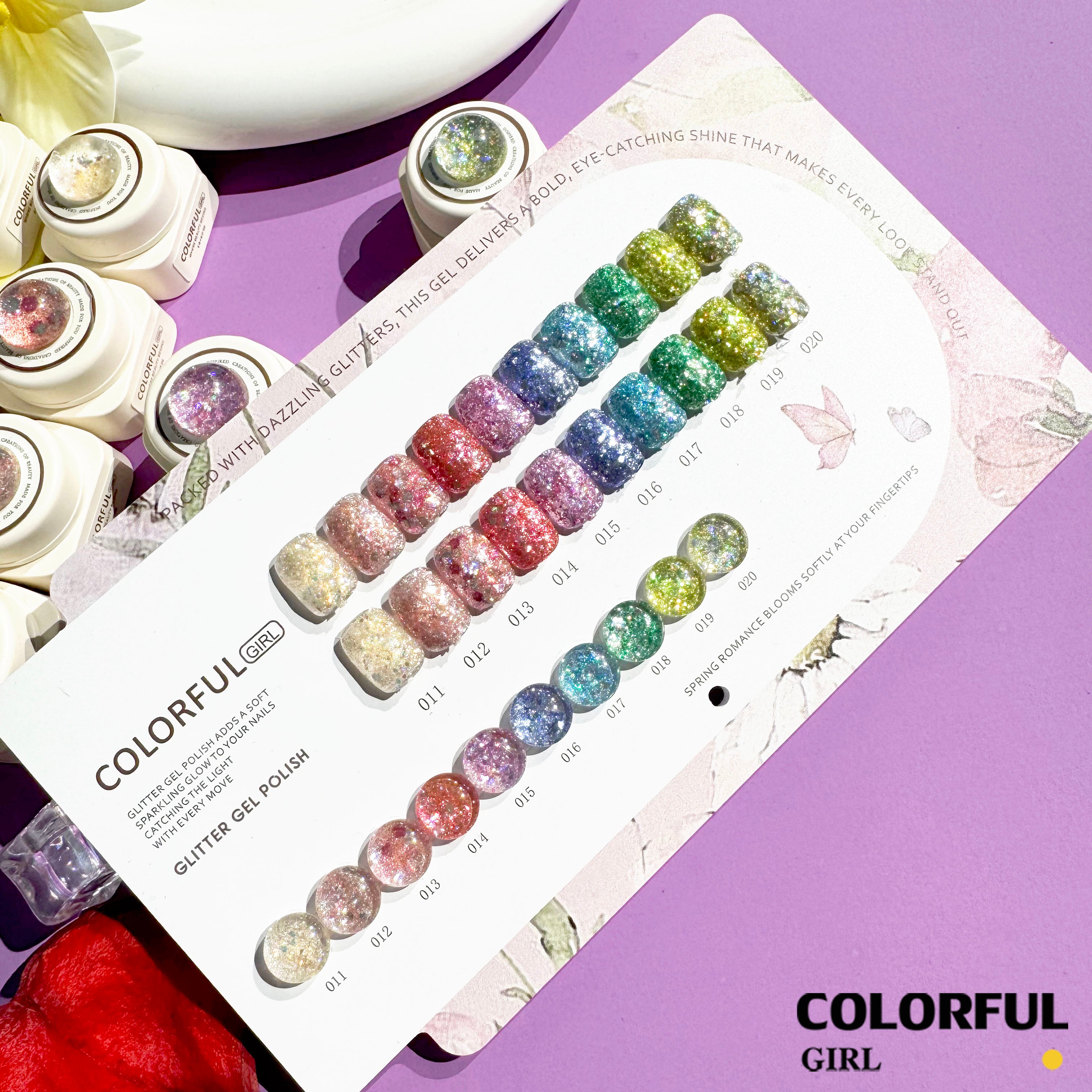 【พร้อมส่ง】COLORFUL GIRL สีเจล 10 สี ✨ กลิตเตอร์แบบกระปุกเนื้อเข้มข้น |ฟรีชาร์ทสี (แถมชาร์ทสี ทามาให้แล้ว พร้อมใช้งาน