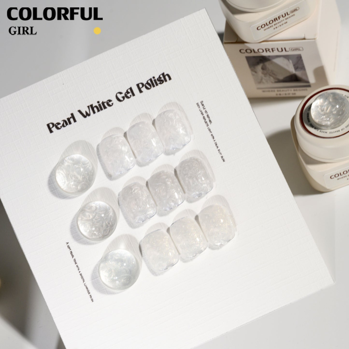 Colorful Girl Nail สีเจลมุก (ขาว / เงิน / ทอง) ปริมาณ 5 กรัม / เนื้อเจลข้น ช่วยให้ลวดลายชัดเจนยิ่งขึ้น สีเจลมุกขาว เหมาะสำหรับทำลายหินอ่อน สีสวย เงาวาว ดูหรูมีมิติ