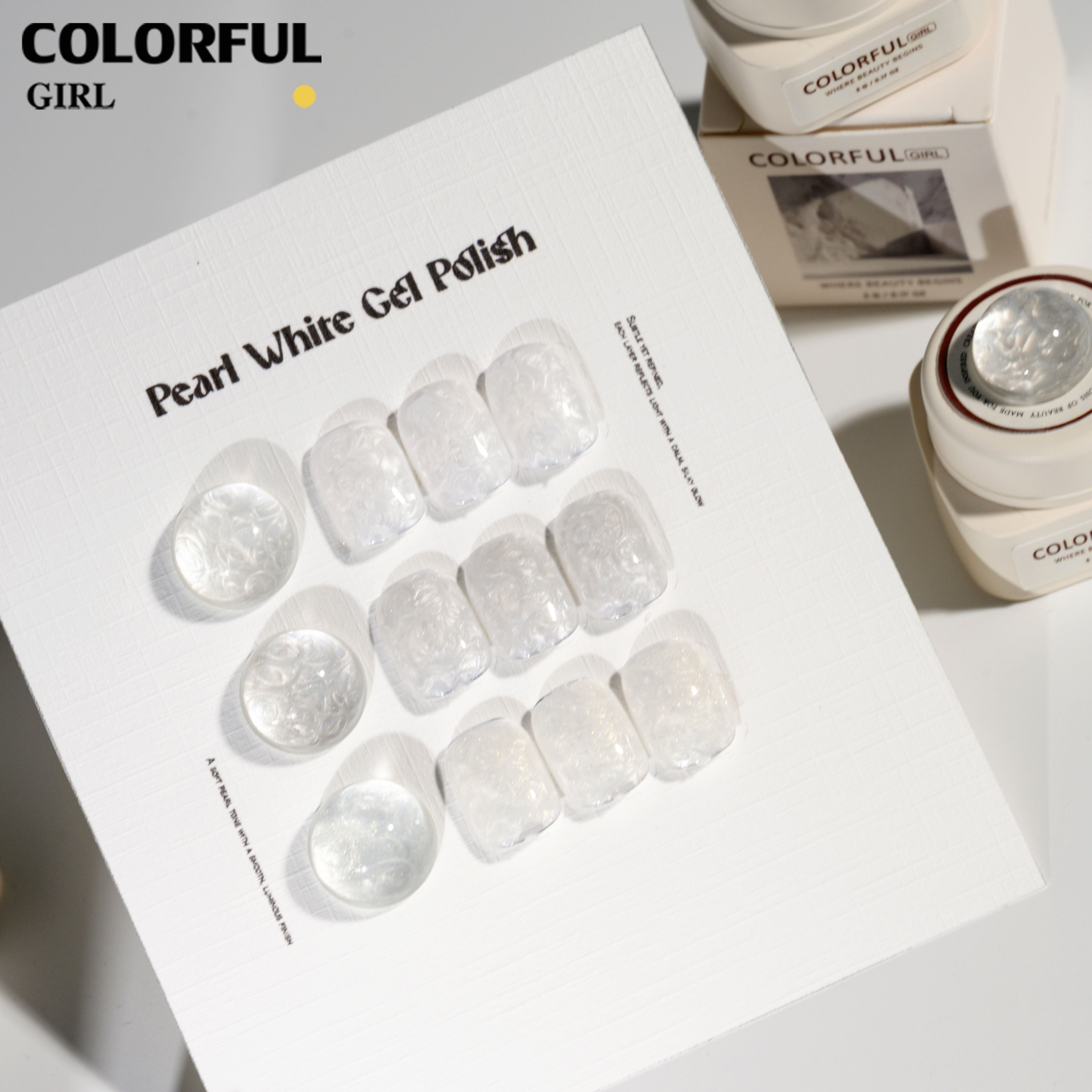 Colorful Girl Nail สีเจลมุก (ขาว / เงิน / ทอง) ปริมาณ 5 กรัม / เนื้อเจลข้น ช่วยให้ลวดลายชัดเจนยิ่งขึ้น สีเจลมุกขาว เหมาะสำหรับทำลายหินอ่อน สีสวย เงาวาว ดูหรูมีมิติ