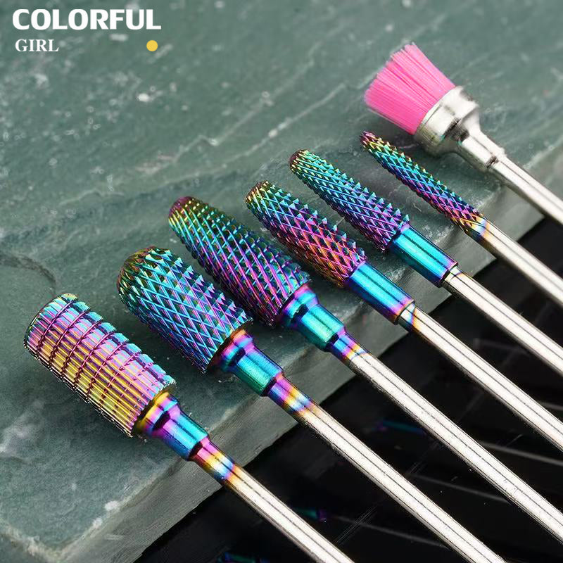 หัวเจียรเล็บ ไทเทเนียมสีรุ้ง ✦ วัสดุทังสเตนคาร์ไบด์ ✦ เลือกได้ทั้งแบบชิ้นเดียวหรือเซต 7 ชิ้น ✦ สำหรับลอกเจล ตะไบทรง ลดความหนา และขัดเงา