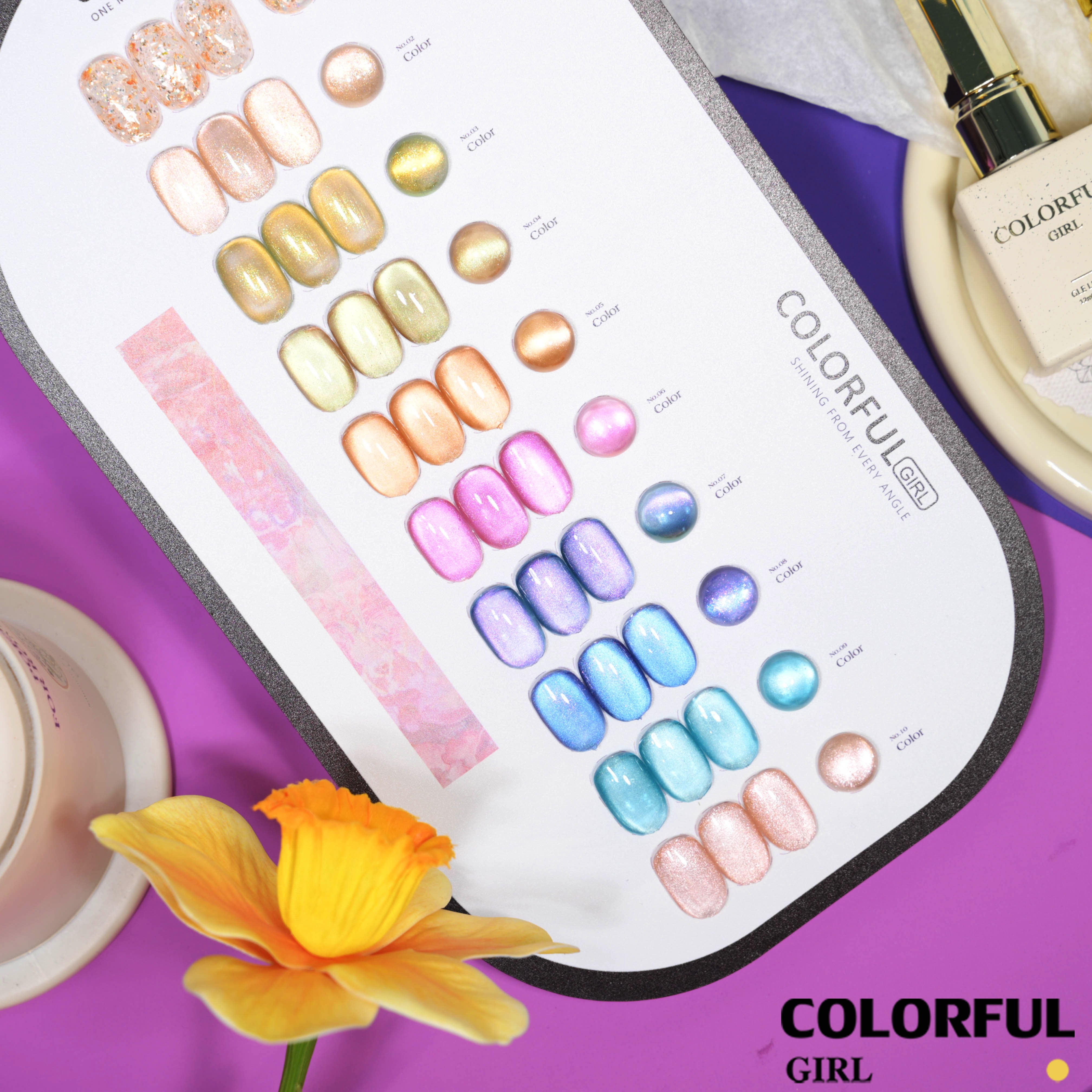 COLORFUL GIRL Dewy Glow Cat Eye 10 สี ✨ ฟีลน้ำใสวิ้งวาวแบบฝัน｜สีเจลแคทอาย + สีเจลกลิซเตอร์ ｜โทนสีหวานละมุน สไตล์สาวน่ารัก 💖 (ทามาให้แล้ว พร้อมใช้งาน)