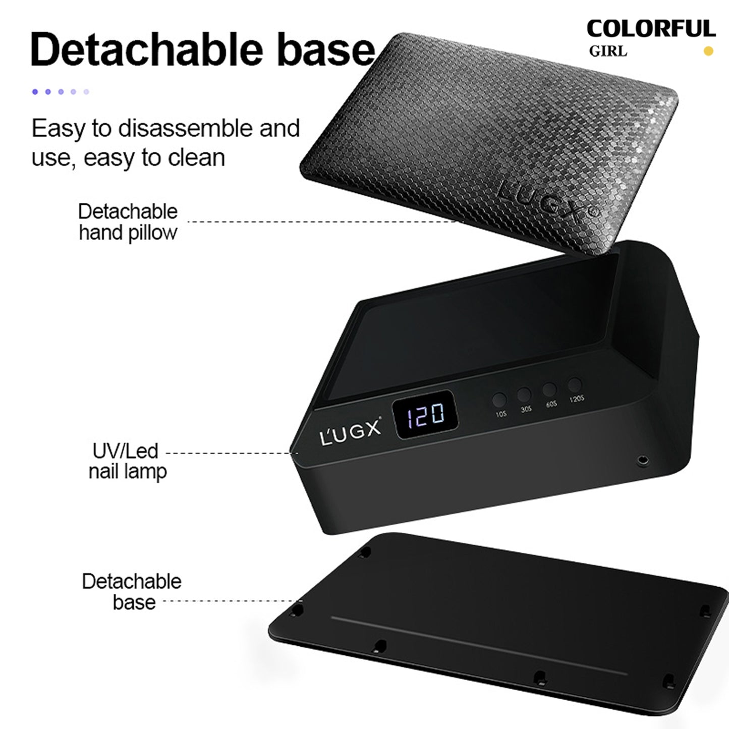 L’UGX  รุ่นLG-205 72 วัตต์ เครื่องอบเล็บเจล (ถอดถาดได้) ใหม่ล่าสุด สีดำ / สีขาว /สีชมพู   มีเบาะรองมือในตัว