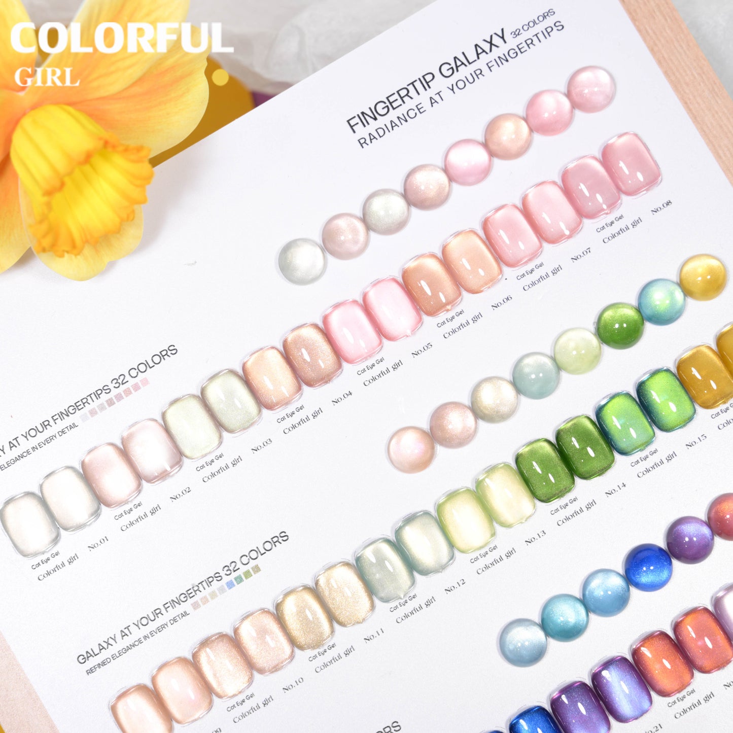 COLORFUL GIRL สีเจลแคทอายเนื้อซาติน + สีเจลแคทอาย 32 สี ✨ ฟีลน้ำใสวิ้งวาวแบบลูกแก้ว｜เล่นแสงเหมือนดาว｜โทนสีหรูดูแพง (ทามาให้แล้ว พร้อมใช้งาน) 💅