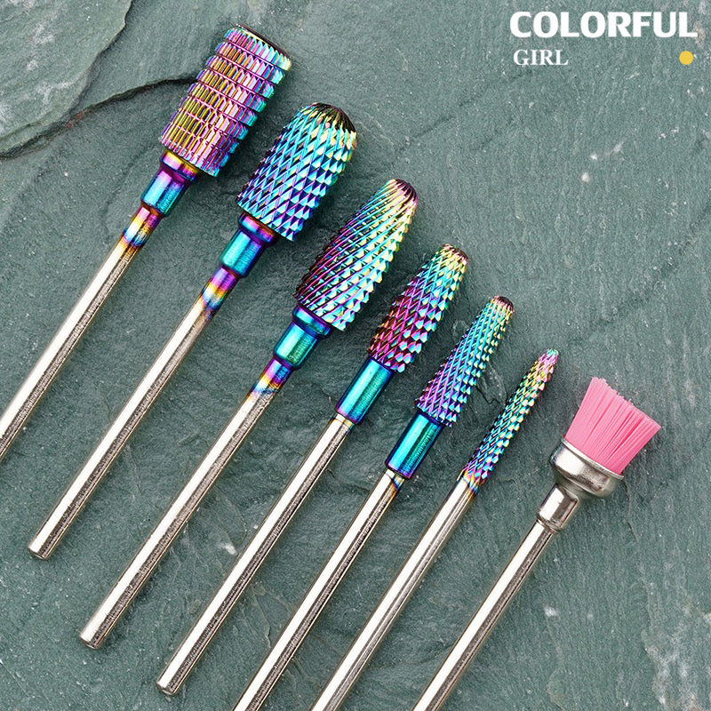 หัวเจียรเล็บ ไทเทเนียมสีรุ้ง ✦ วัสดุทังสเตนคาร์ไบด์ ✦ เลือกได้ทั้งแบบชิ้นเดียวหรือเซต 7 ชิ้น ✦ สำหรับลอกเจล ตะไบทรง ลดความหนา และขัดเงา