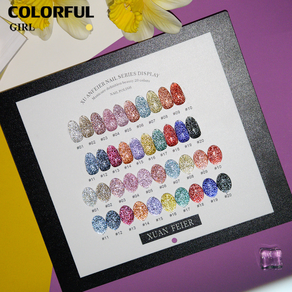 XUANFEIER 20 สี ·สีเจลแฟลช  ประกายทรายดาว · คอลเลกชันสีเจลกลิตเตอร์ความหนาแน่นสูง  (ทามาให้แล้ว พร้อมใช้งาน) Flash Gel