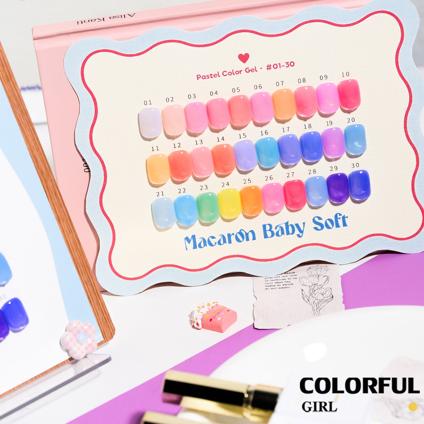 🔥 สินค้าขายดี | 【พร้อมส่ง】COLORFUL GIRL สีเจลไซรัป Baby Soft โทนเบบี้นมใส เนื้อนมละมุน กึ่งโปร่งแสง สีชัดสวย 30 สี (ทามาให้แล้ว พร้อมใช้งาน) ชาร์ตสีเจลสำหรับร้านทำเล็บ