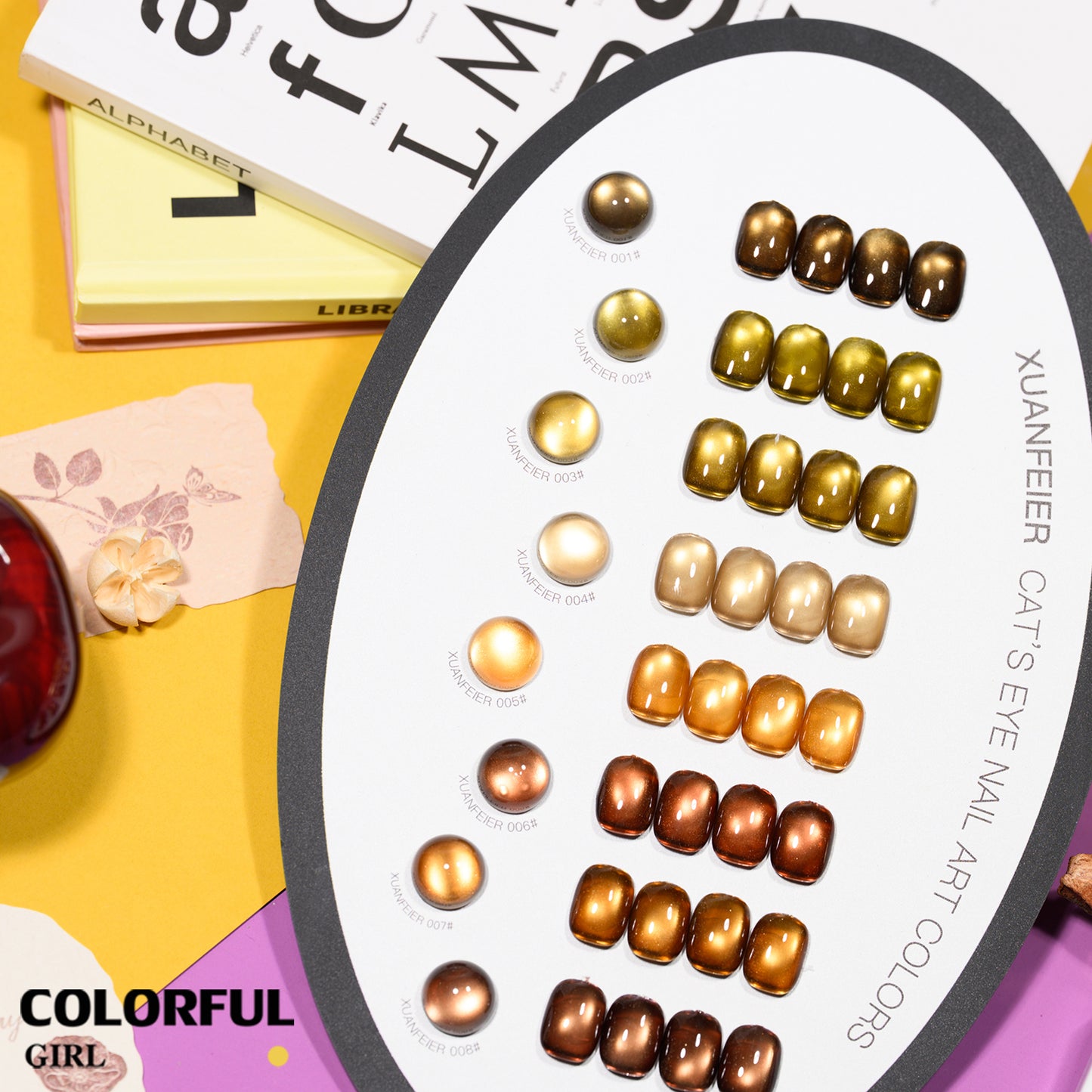XUANFEIER 8สี สีเจลแคทอายเนื้อซาติน Cat Eye Amber Glow โทนอำพัน｜ฟรีชาร์ทสี