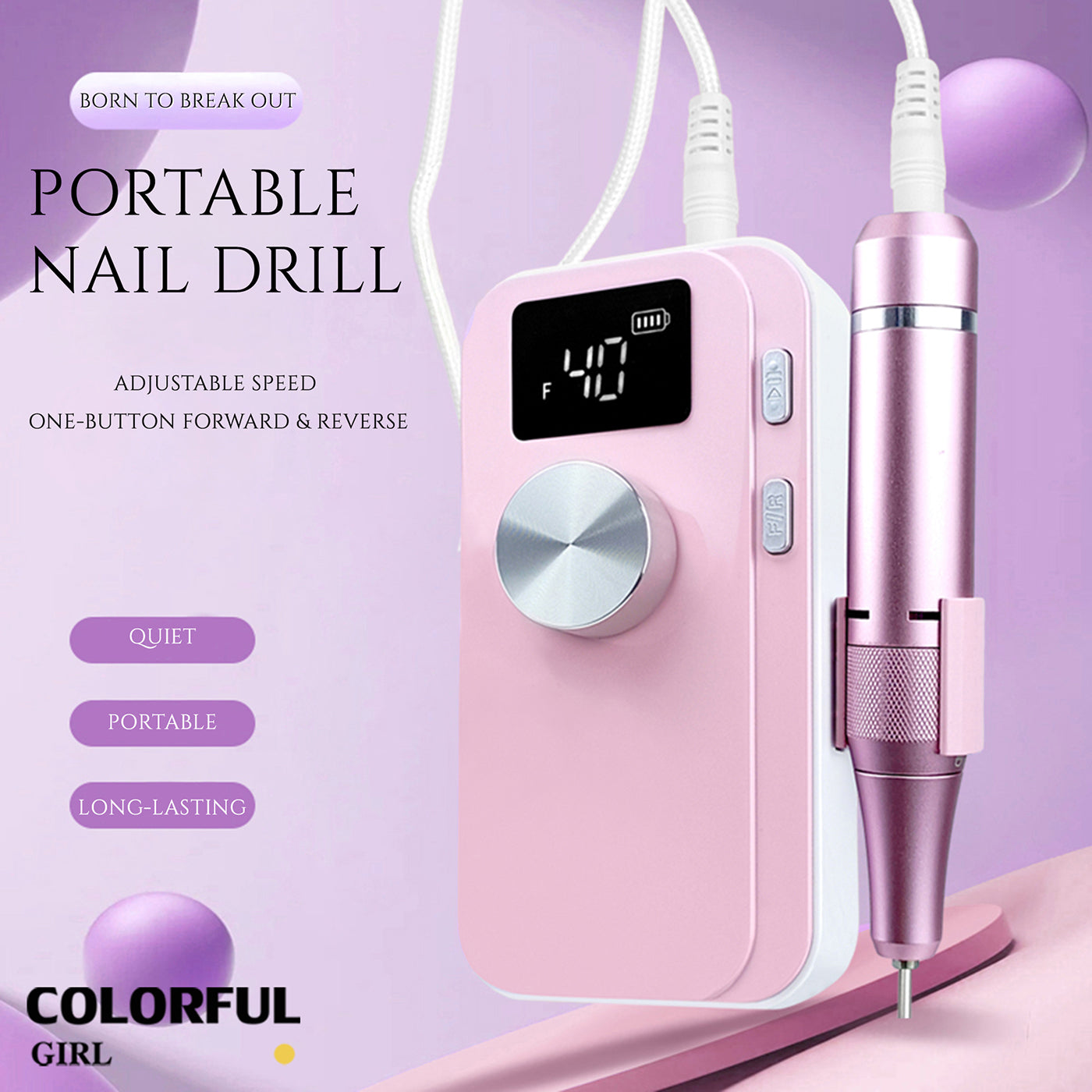 เครื่องเจียเล็บไฟฟ้าแบบพกพา 4 สี |รุ่น M05 ความเร็วสูงสุด 40,000 รอบ/นาที · เสถียร เสียงเบา · ระดับมืออาชีพ ปรับความเร็วด้วยปุ่มหมุน ·  แบตเตอรี่ 3000mAh
