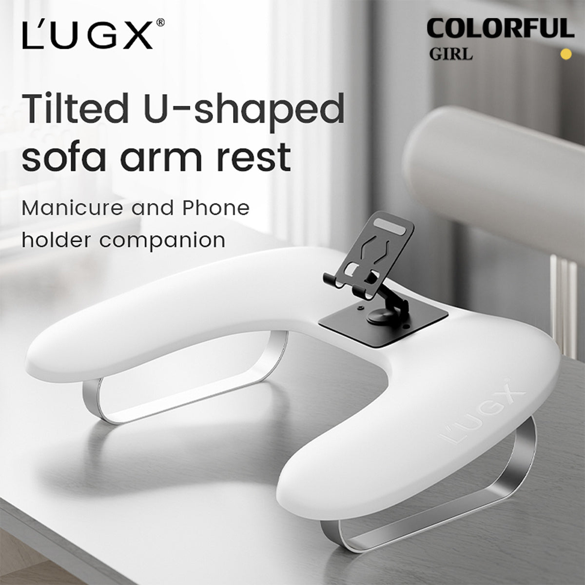 LUGX ที่วางมือทำเล็บทรงตัว U เอียง｜หนัง PU พร้อมขาตั้งสแตนเลส｜ที่วางมือถือหมุนได้ 360°｜หมอนรองมือรูปเล็บรูปตัว U พับได้  หมอนรองมือสำหรับช่างทำเล็บบนโต๊ะ สีดำ / สีขาว