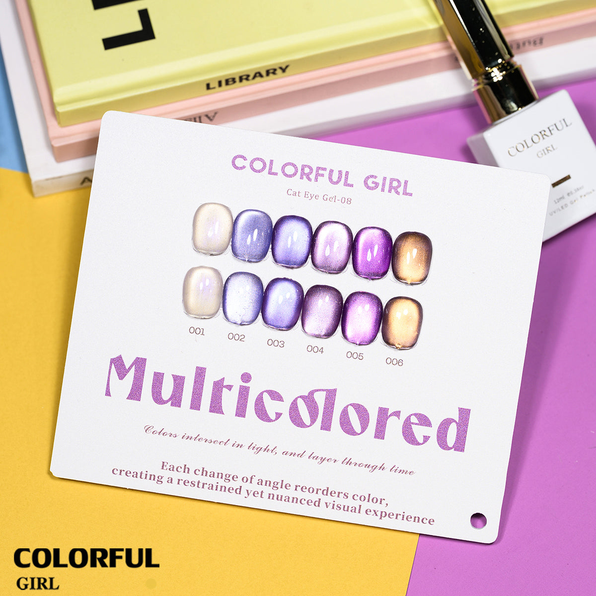 COLORFUL GIRL 6สี สีเจลแคทอายเนื้อซาติน/สีเจลแคทอาย /สีเจลไซรัป สีลูกแก้ว ฟรีชาร์ทสี